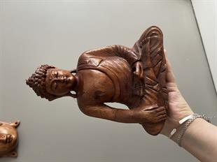 Ahşap Buda Heykeli 20 Cm - Meditasyon Duruşlu (Dhyana Mudra) - Miamantra
