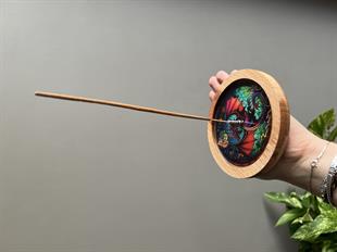 Ahşap Üzerine Epoksi Mandala Desenli Yuvarlak Tütsülük -12 cm Çap- Ejderha/Dragon - Miamantra