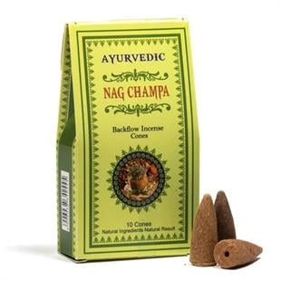 Ayurvedic Marka Geri Akışlı (Ters Akışlı) Nag Champa Konik Tütsüsü (10 Adet ) - Miamantra