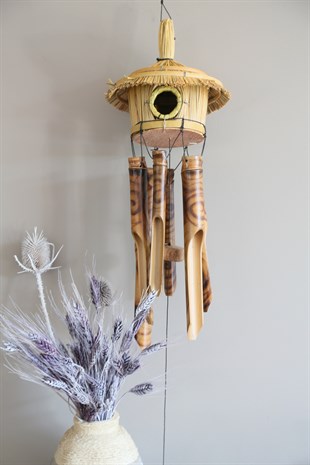 Bambu ve Hasır Kuş Yuvalı Rüzgar Çanı Model 2