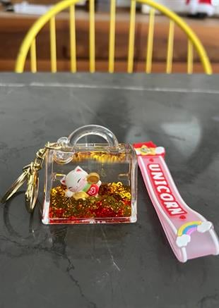 Feng Shui Şans ve Bereket Kedisi Figürlü Sulu Anahtarlık / Çanta Süsü Patili Kedi Model 3(Maneki Neko) - Miamantra