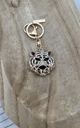 Kaplan Kafası Şeklinde Kristal Taşlı Parlak Anahtarlık/Çanta Süsü Kaplan (Türkiye Charm Hediyeli) - Miamantra