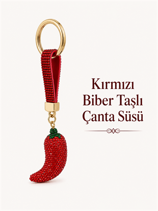 Kırmızı Biber Şeklinde Taşlı Anahtarlık / İtalyan Şans Biberi Çanta Süsü Charm  - Miamantra