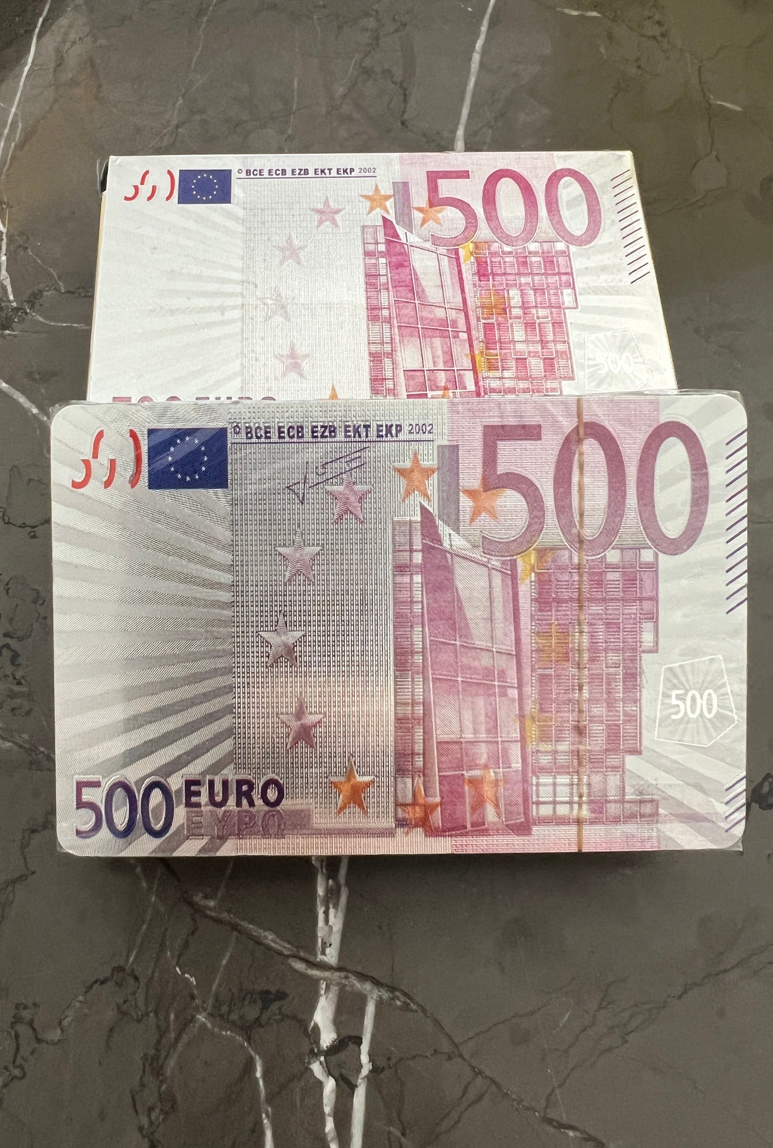 500 Euro Banknot Şeklinde Premium Kalite Elastik Su Geçirmez İskambil Kartları Seti-Gri - Miamantra