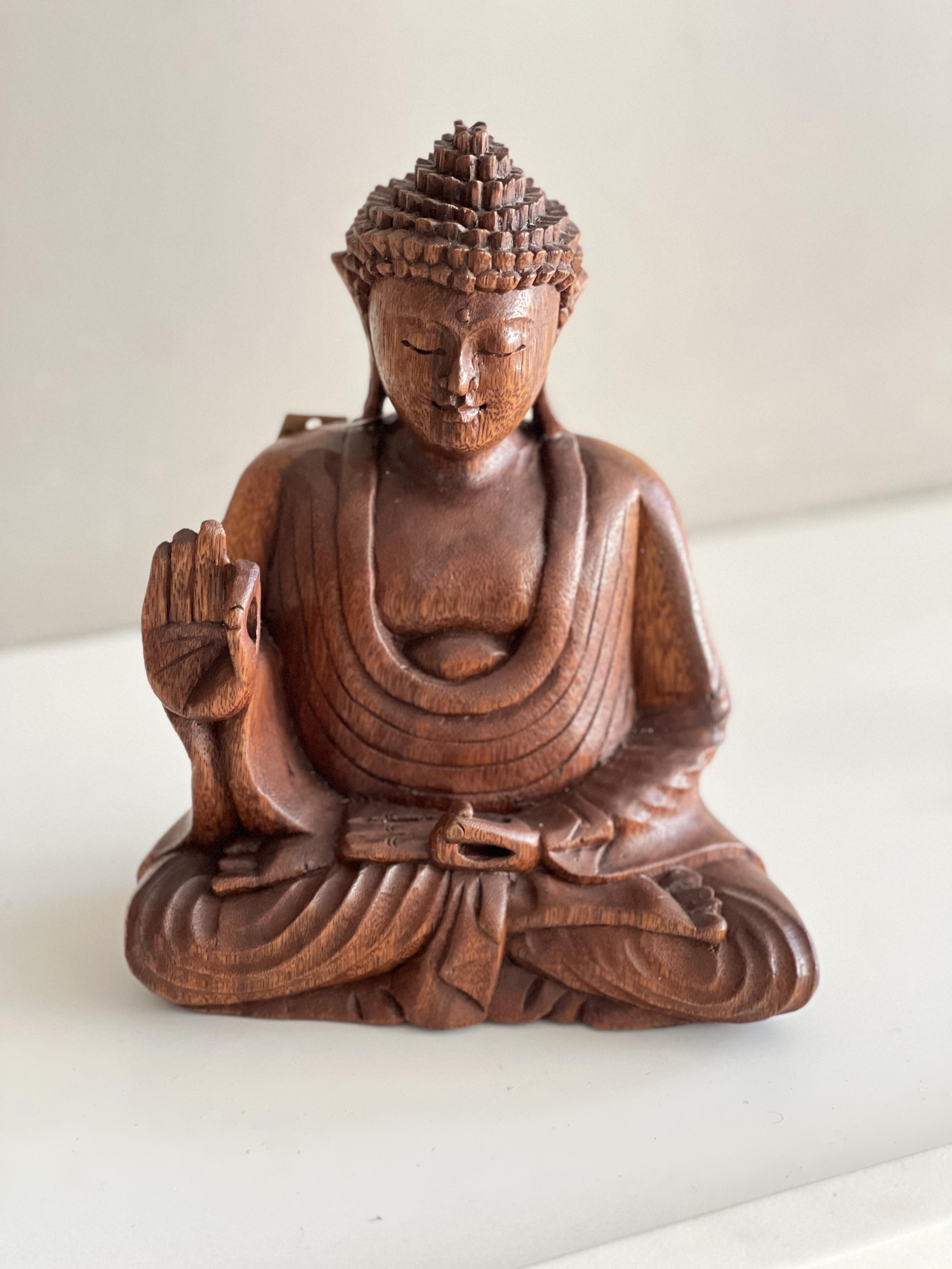 Ahşap Buda Heykeli 20 Cm - Öğretici Duruşlu (Vitarka Mudra) - Miamantra