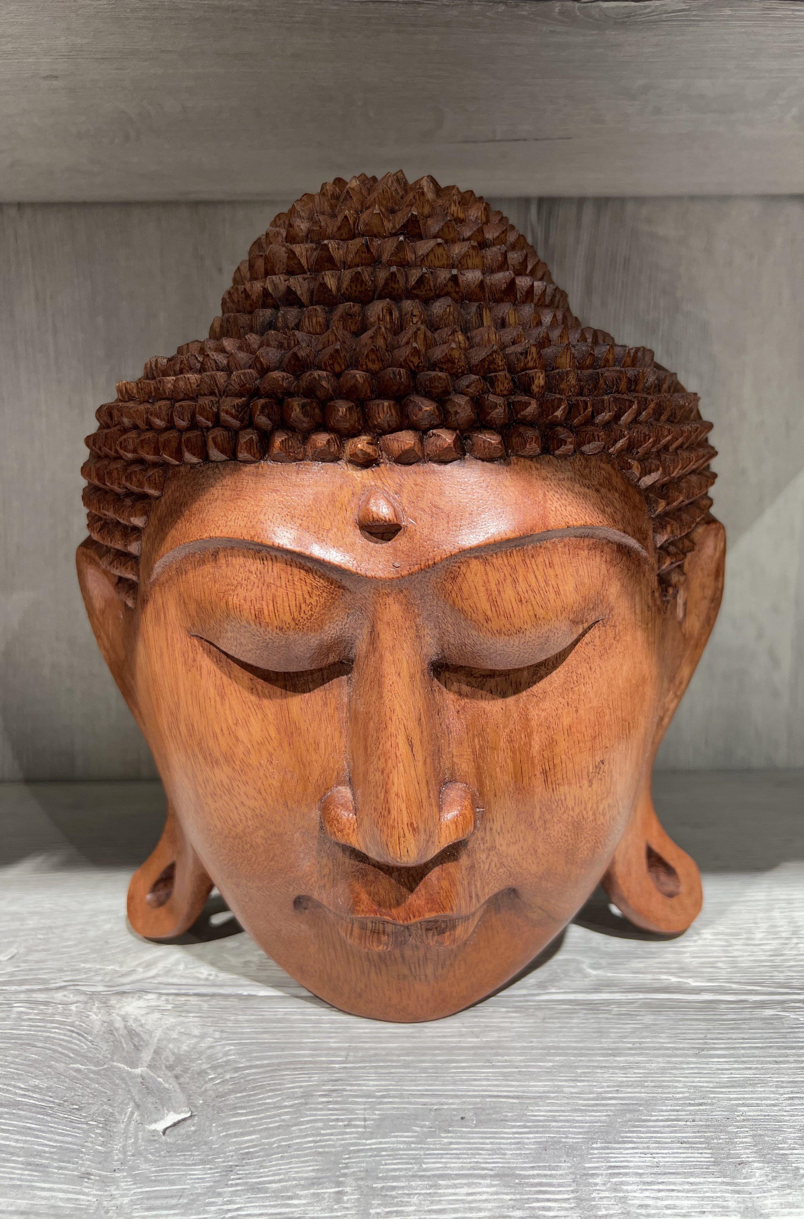 Ahşap Buda Kafası Maske 25 Cm - Miamantra