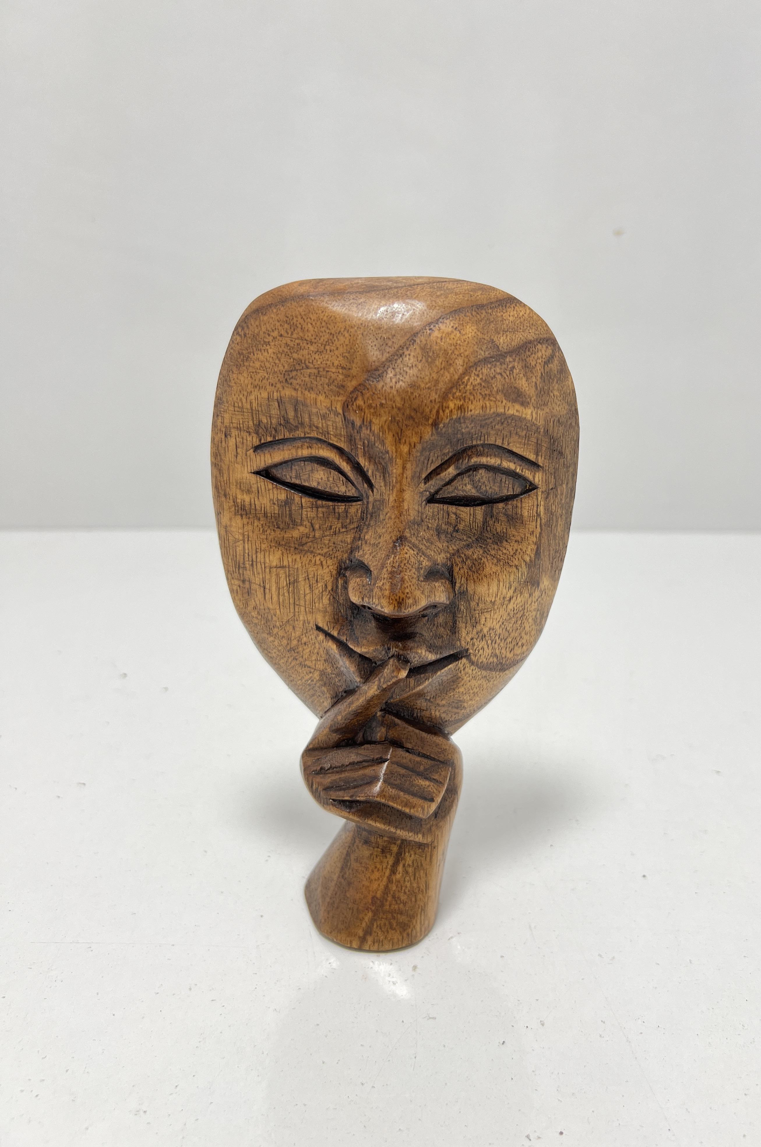 Ahşap Düşünen Maske/Askılı Duvar Dekoru Küçük Boy - Miamantra