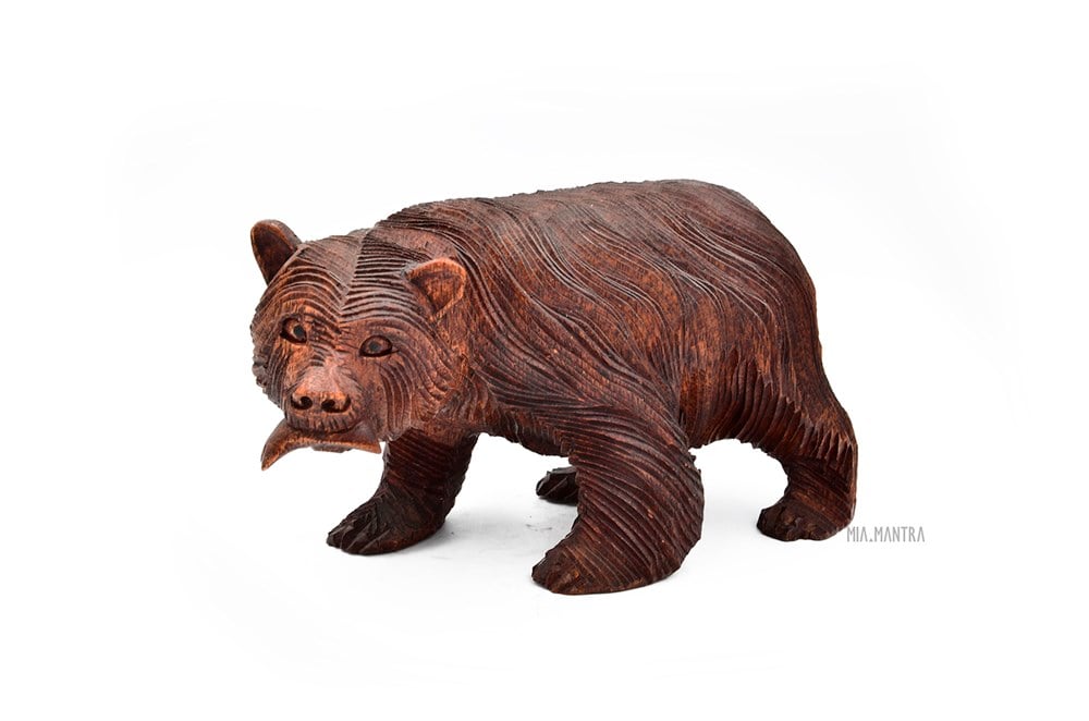 Ahşap El Yapımı Ayı Heykelciği (19 cm)