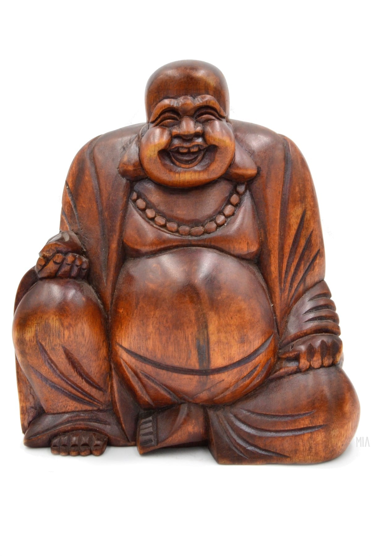 Ahşap El Yapımı Gülen Buda Heykelciği (20 cm) - Miamantra