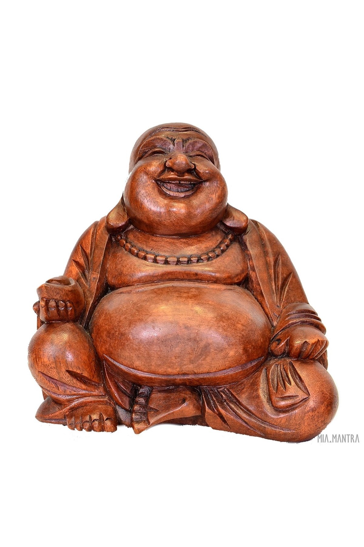 Ahşap El Yapımı Gülen Buda Heykelciği (Büyük Boy 25 cm) - Miamantra