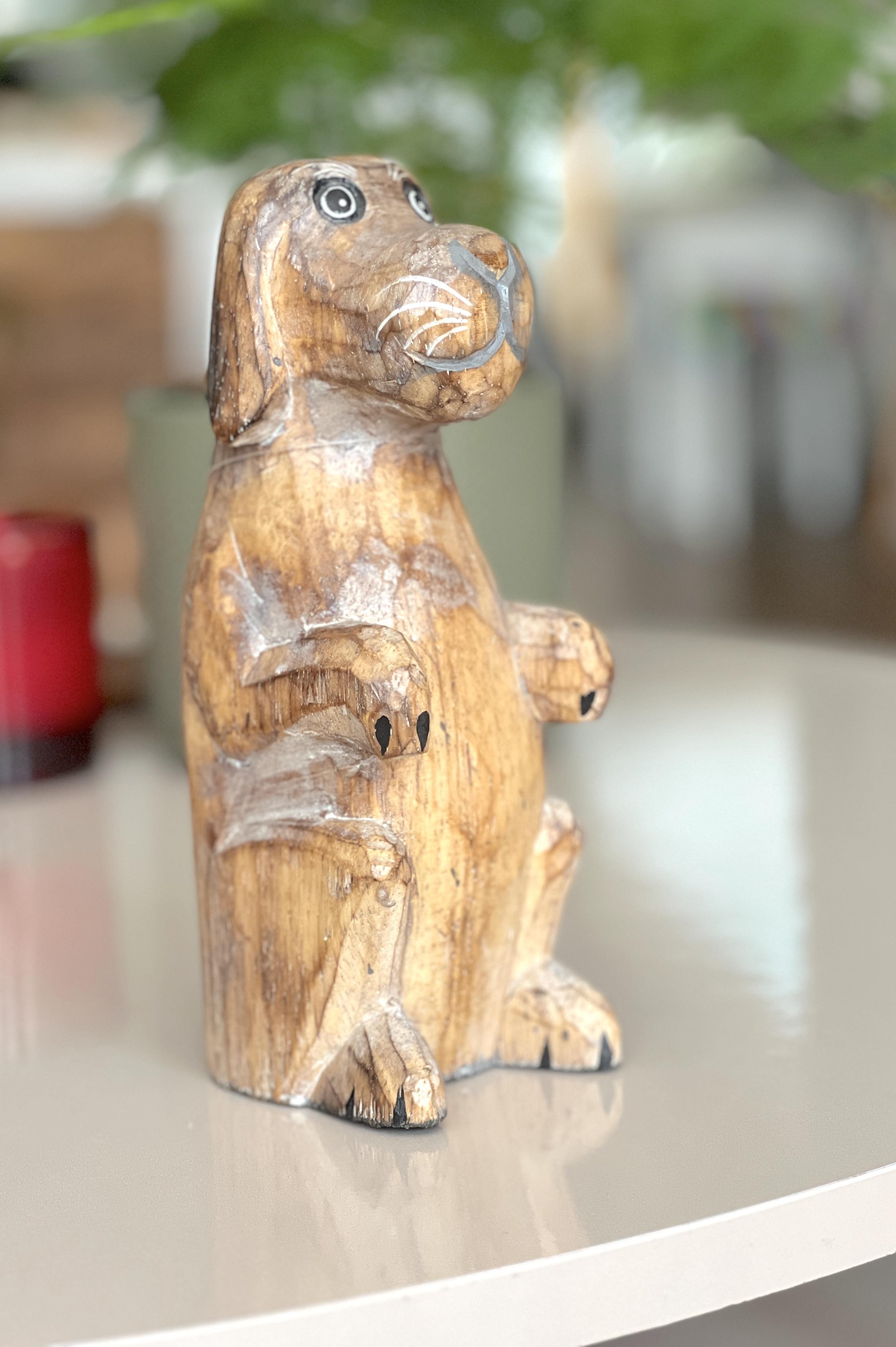 Ahşap Eskitme Boyalı El Yapımı Köpek Biblo/Dekor 20 cm - Miamantra