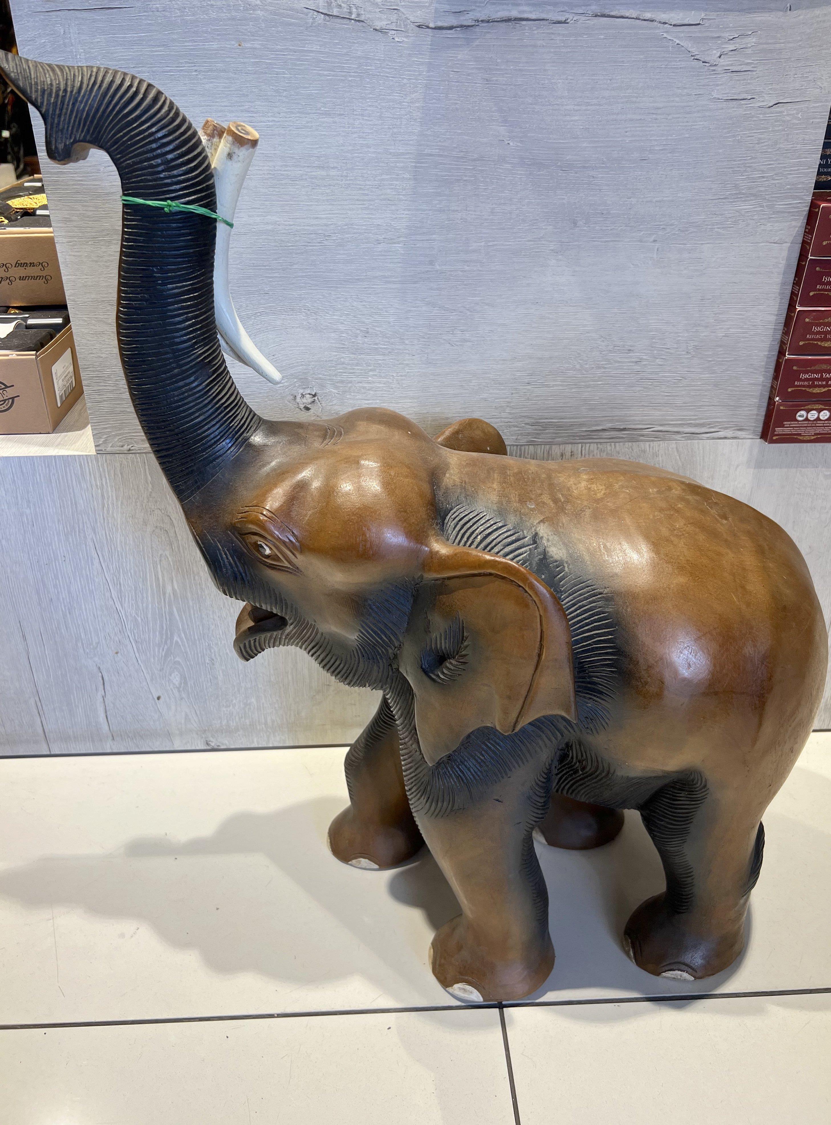 Ahşap Fil Heykel Oymali 40 Cm - Model 2 - Miamantra