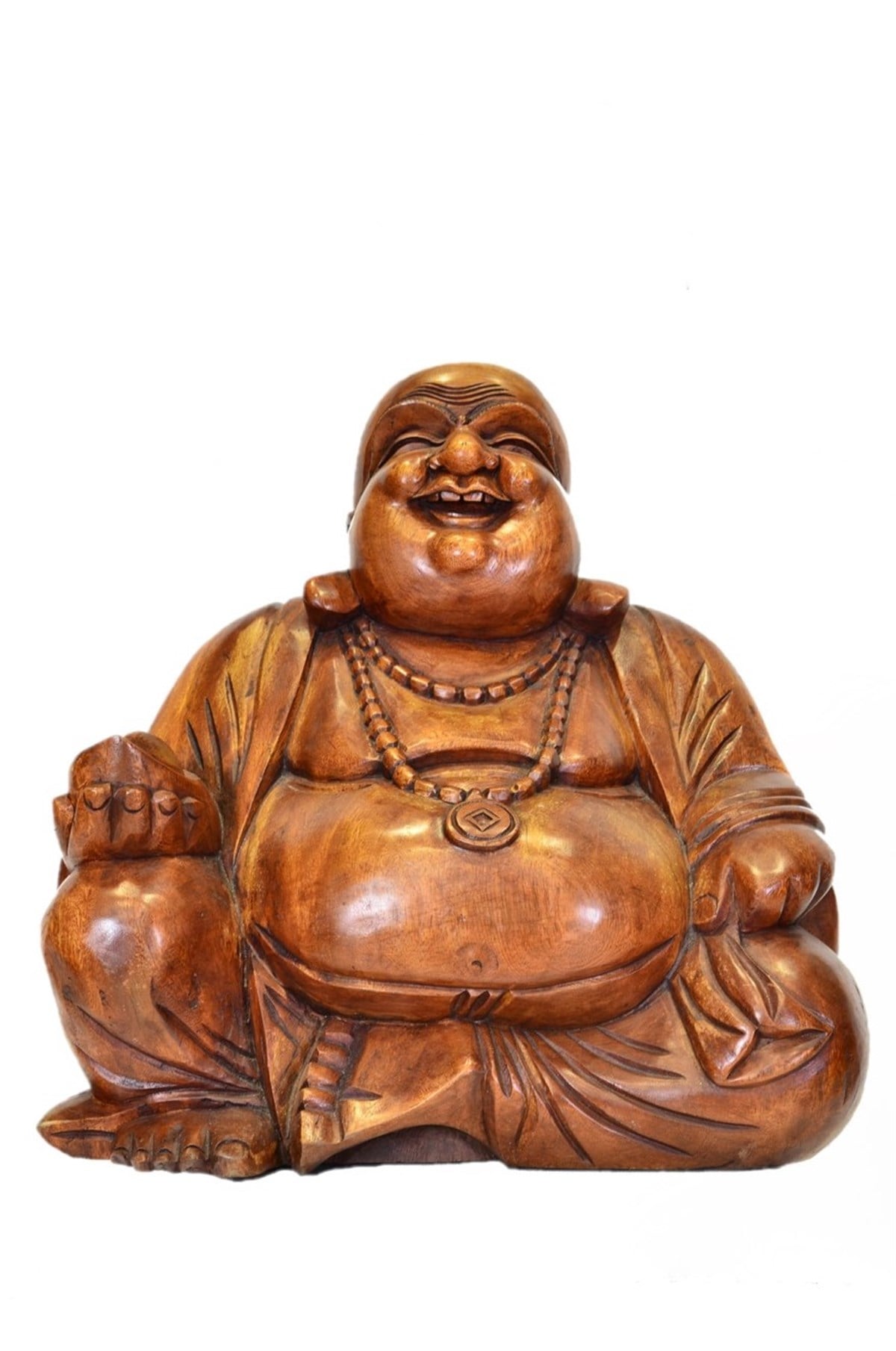 Ahşap Gülen Buda Heykeli (Büyük Boy 50 cm) - Miamantra
