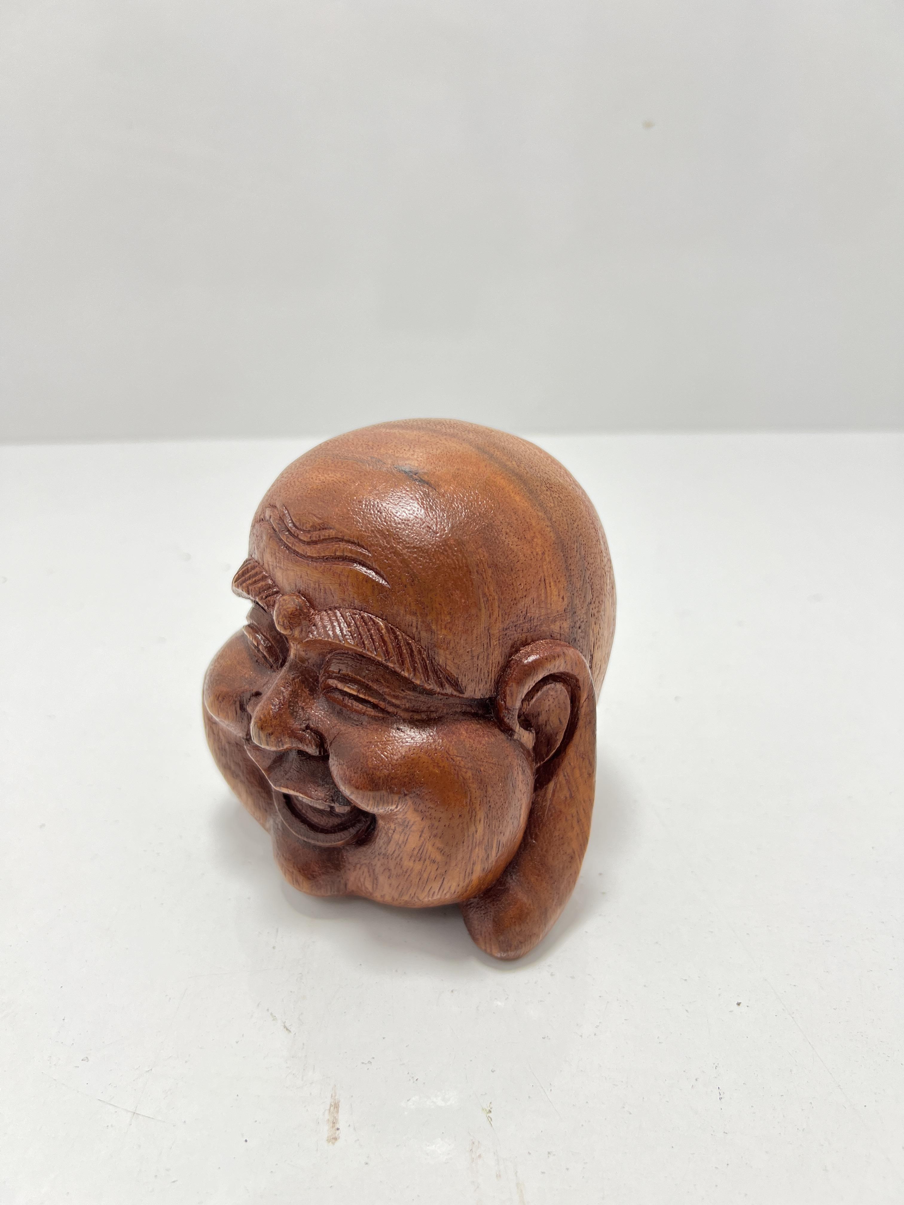 Ahşap Gülen Buda Kafası Biblo 10 Cm - Miamantra