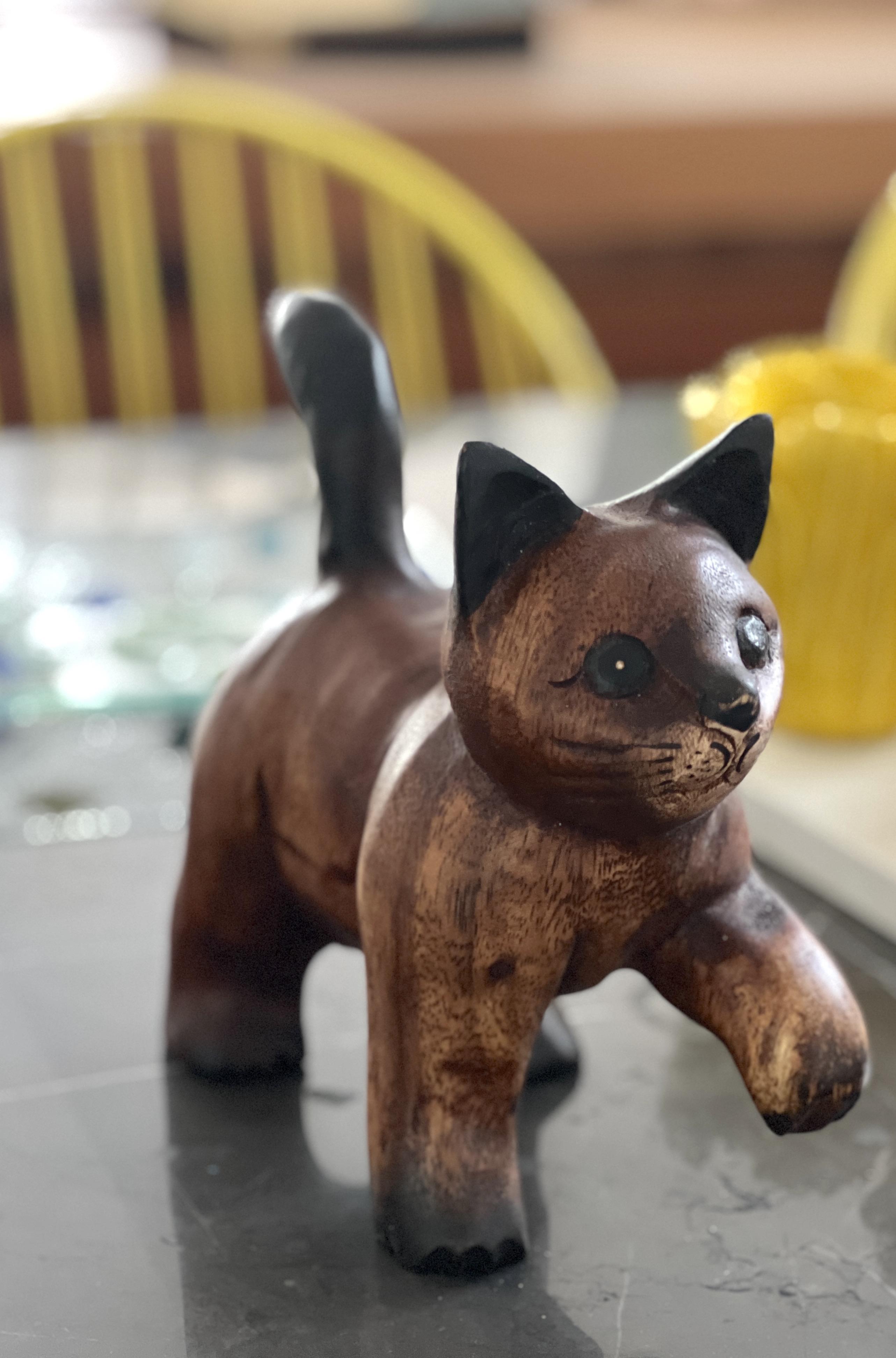 Ahşap Kedi Biblo 20Cm - Miamantra