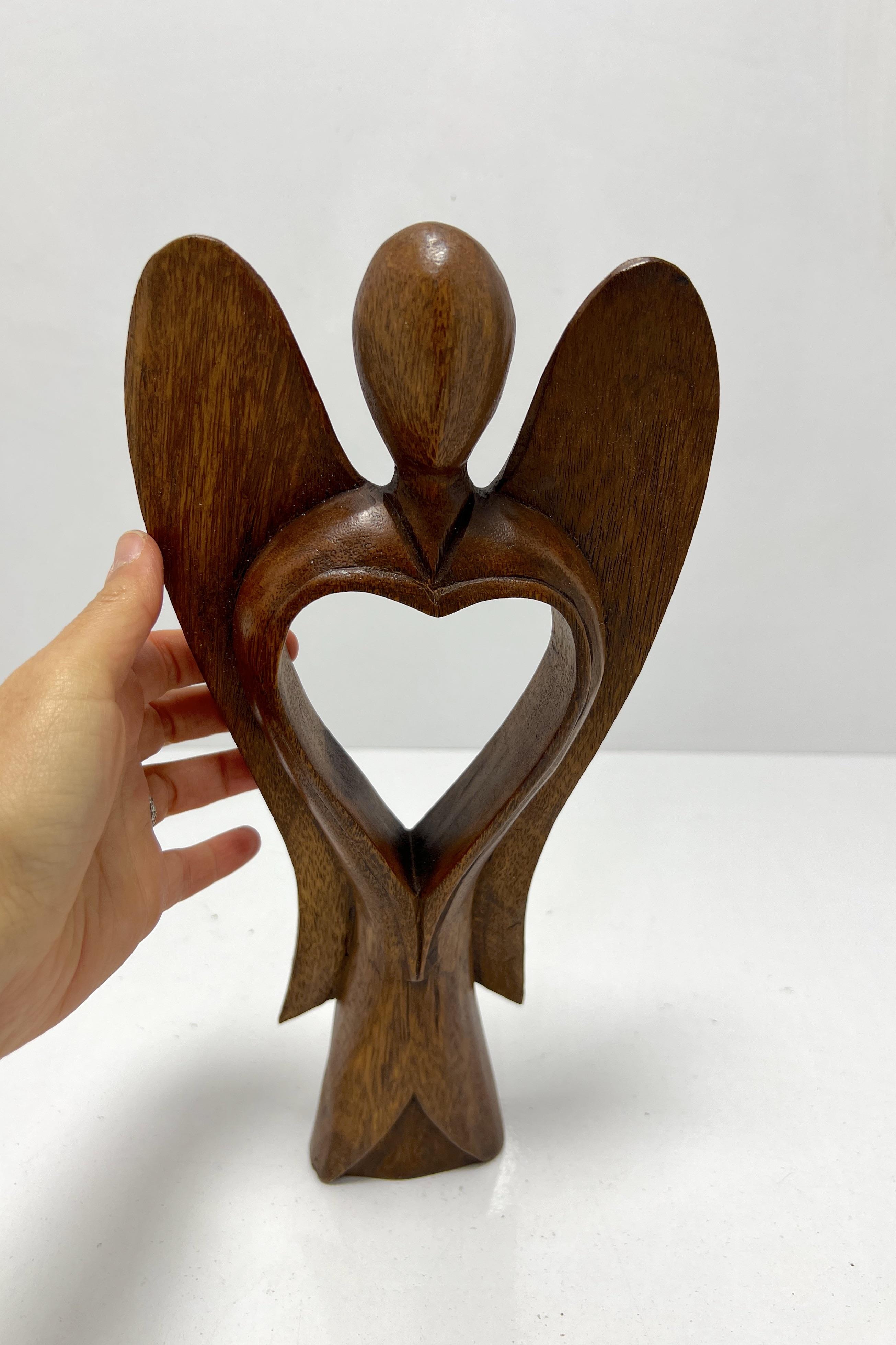 Ahşap Melek Biblo Kalpli 30 Cm - Miamantra