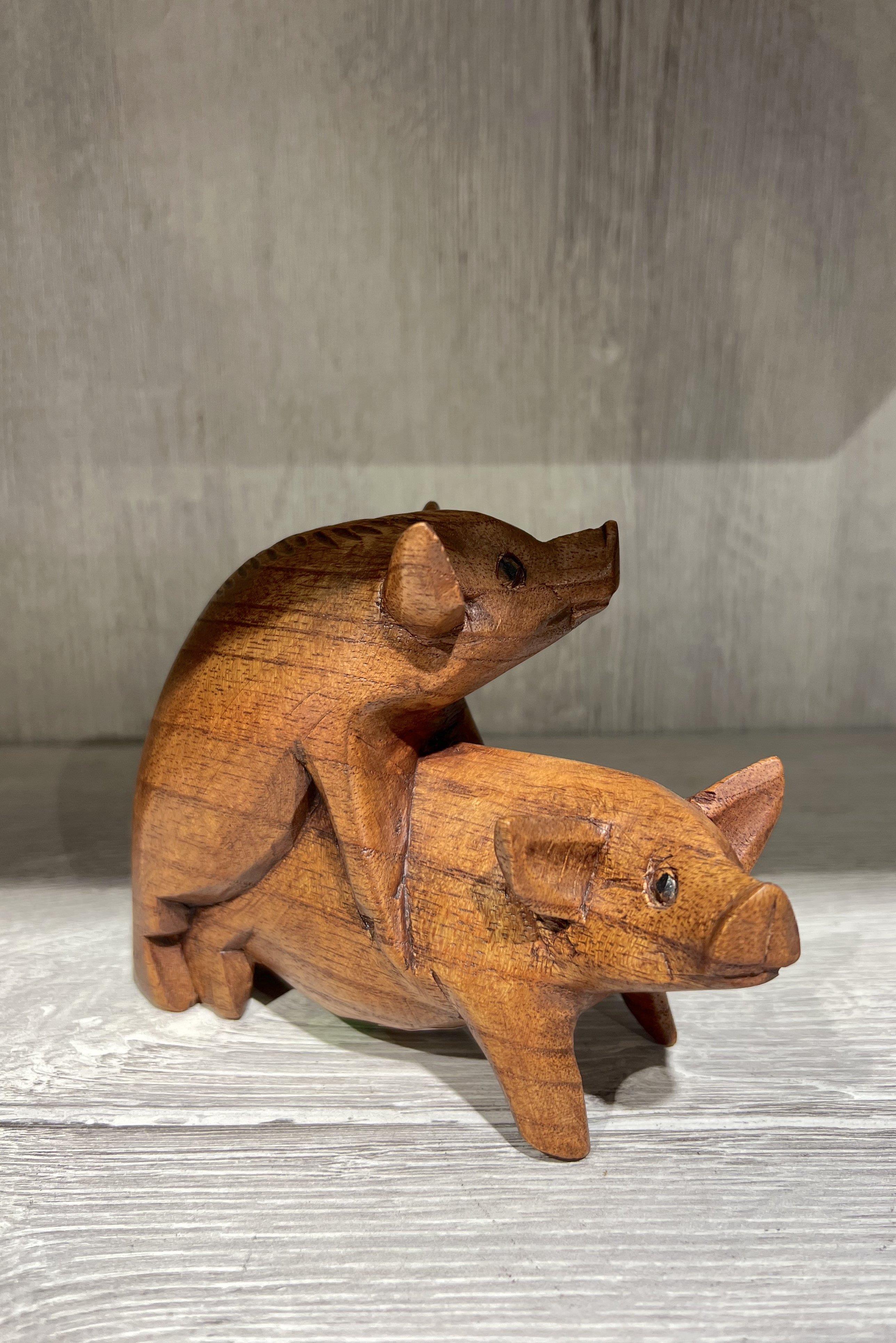 Ahşap Oynayan Domuzlar Biblo 15 Cm - Miamantra
