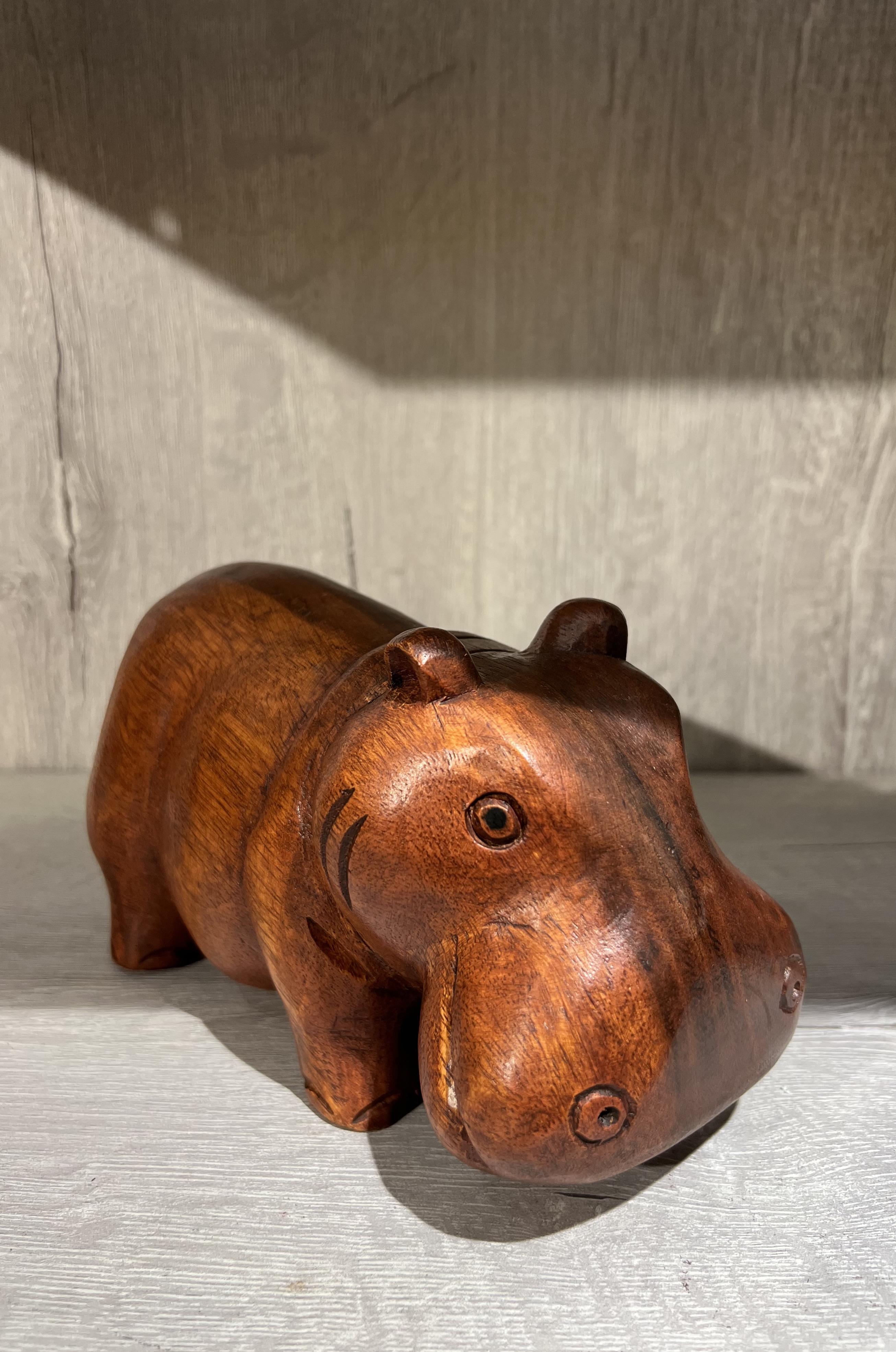 Ahşap Su aygırı Biblo - 20 cm - Miamantra
