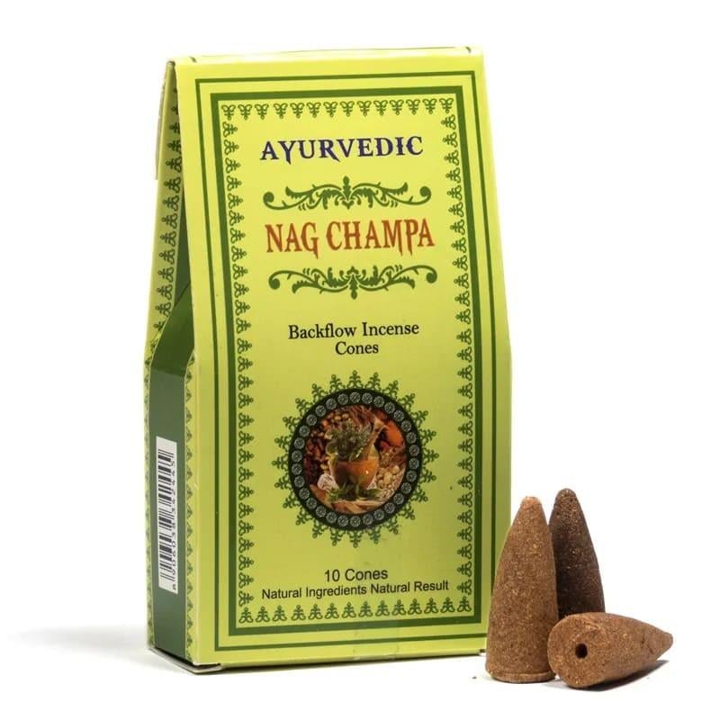 Ayurvedic Marka Geri Akışlı (Ters Akışlı) Nag Champa Konik Tütsüsü (10 Adet ) - Miamantra