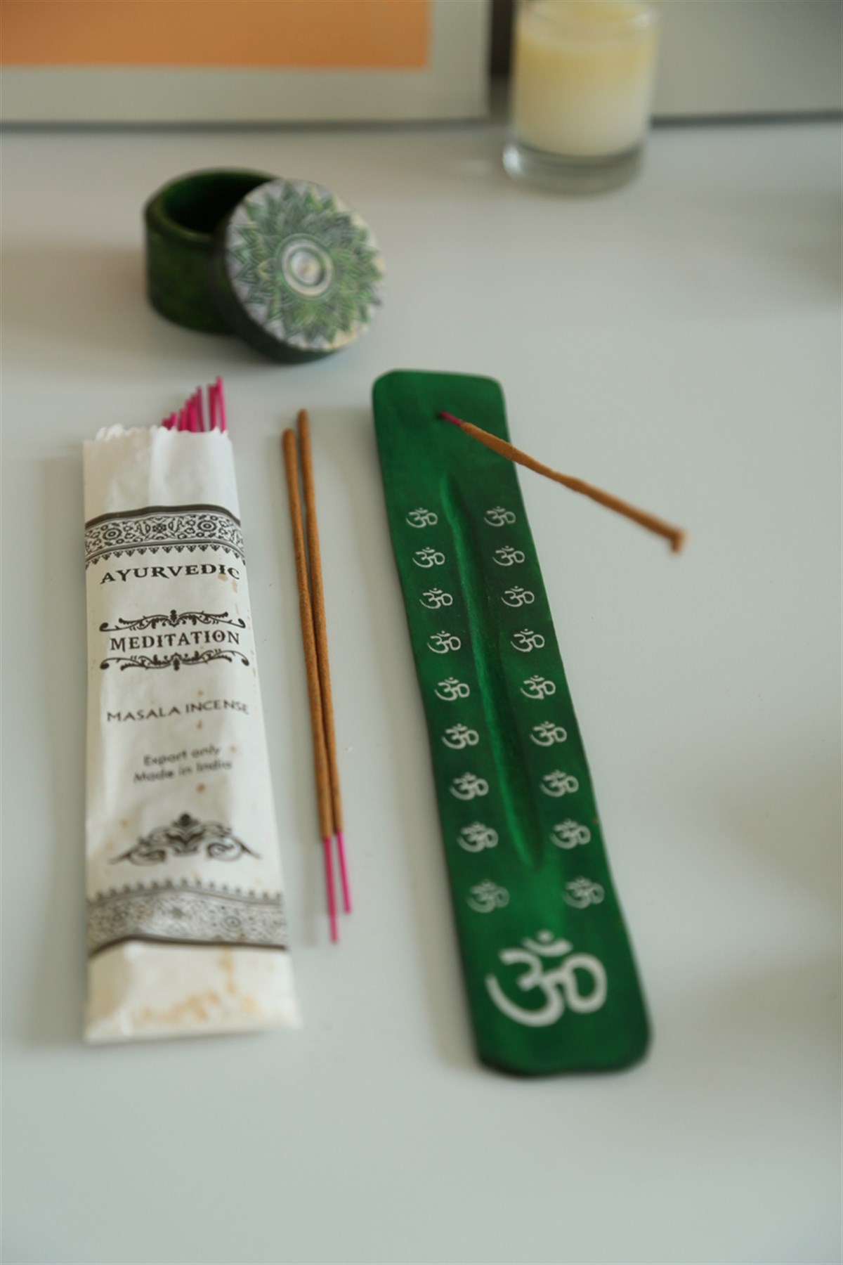 Ayurvedik Meditasyon Tütsüsü (1 Adet) + Om Yazılı Ahşap Kayık Tütsülük Seti - ayurvedic
