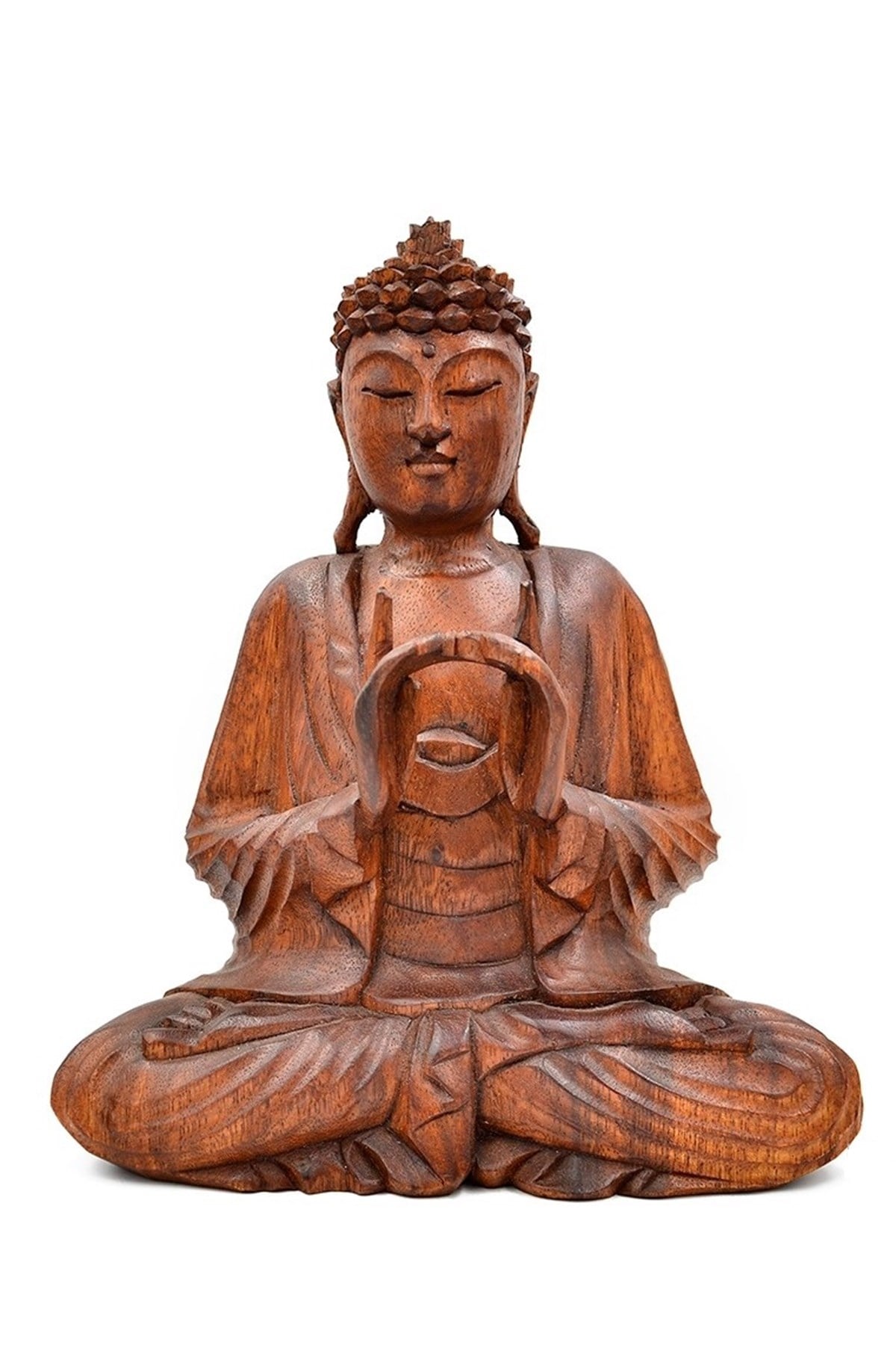 Buda En Yüksek Aydınlanma Duruşlu Ahşap El Yapımı Heykel (Büyük Boy 27 cm)- UTTARABODHI MUDRA - Miamantra
