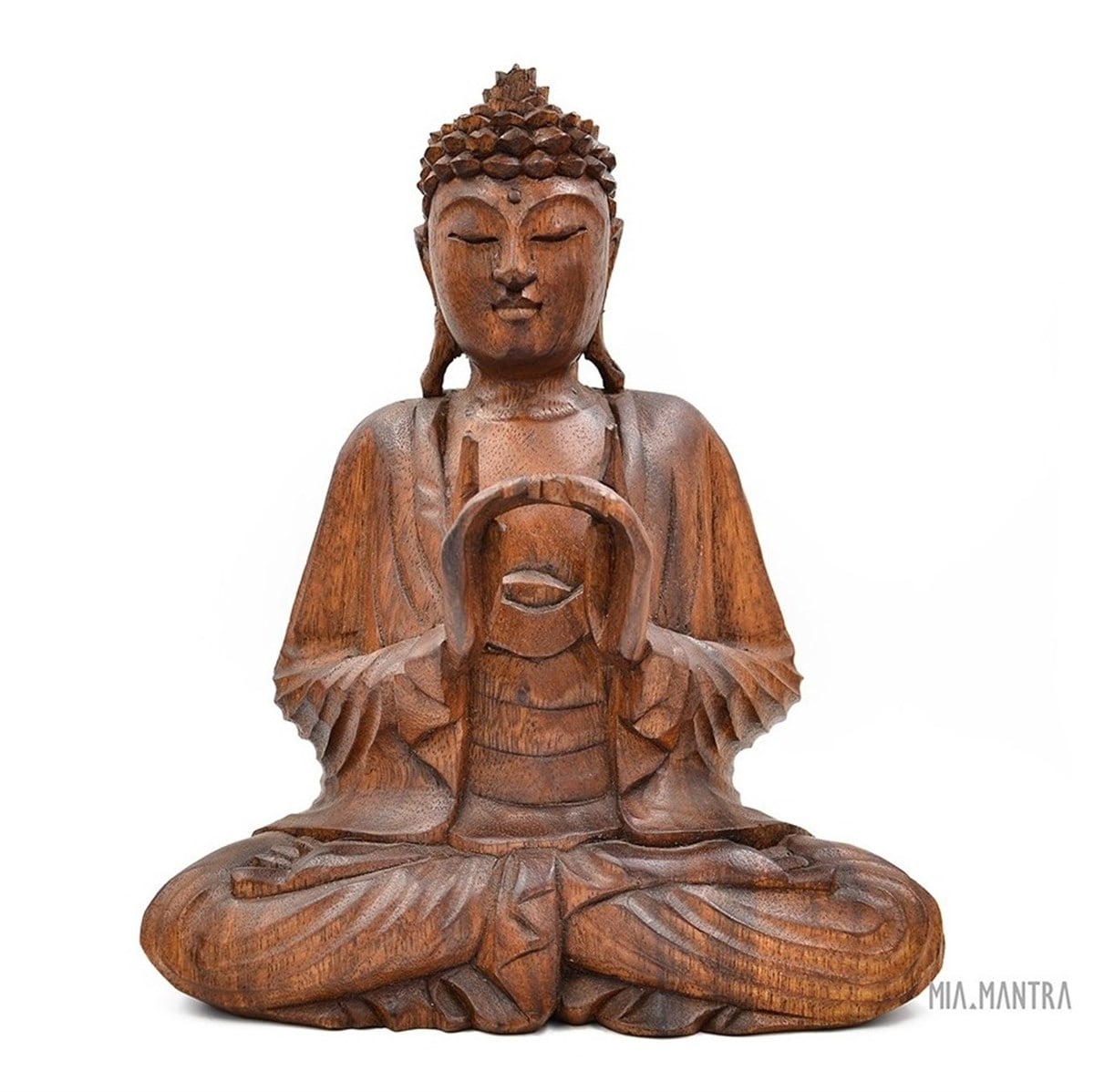 Buda En Yüksek Aydınlanma Duruşlu Ahşap El Yapımı Heykel (Büyük Boy 40 cm) - UTTARABODHI MUDRA