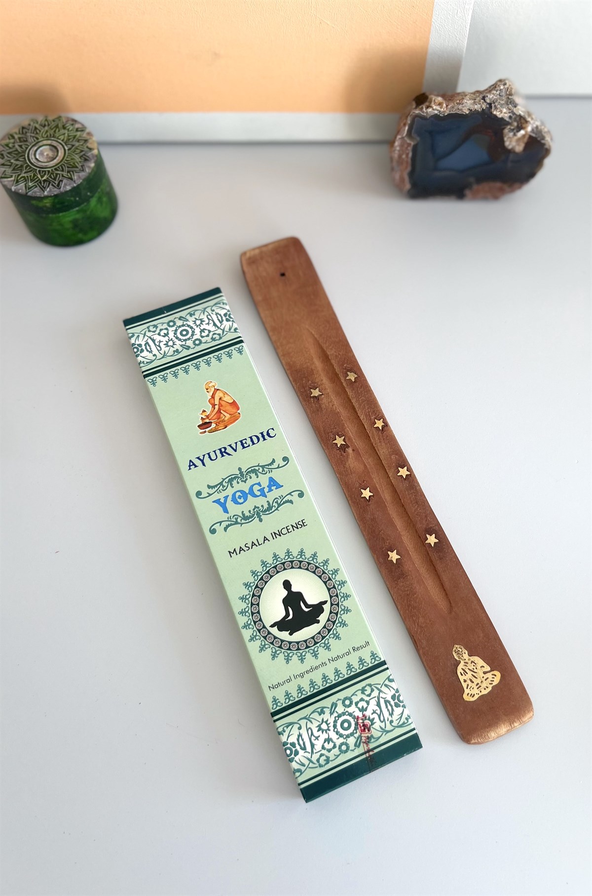Buda Motifli Kayık Tütsülük + Ayurvedik Yoga Tütsü Seti - Miamantra