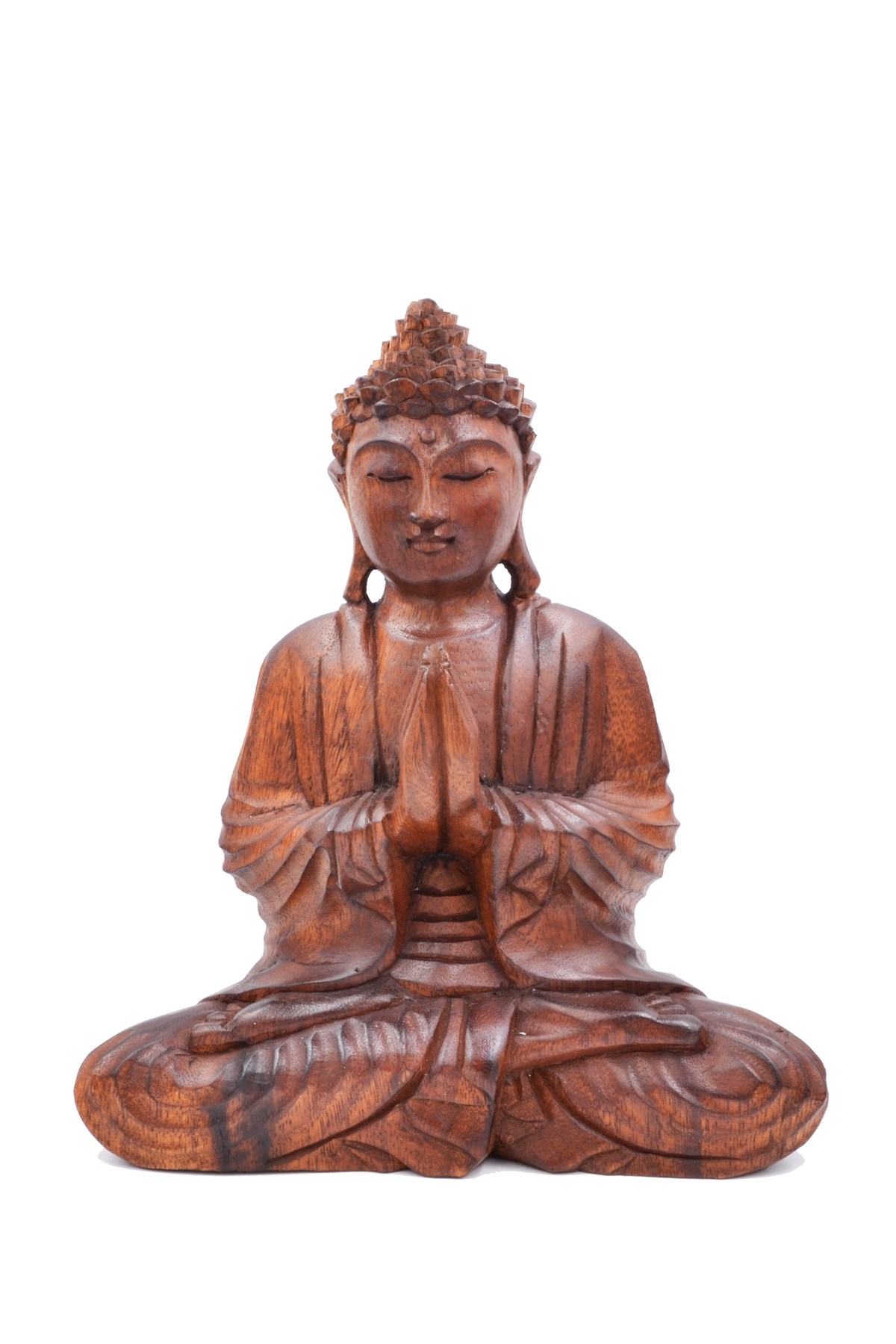 Buda Selamlama Duruşlu Ahşap El Yapımı Heykel (Büyük Boy 27 cm) - NAMASKARA MUDRA - Miamantra
