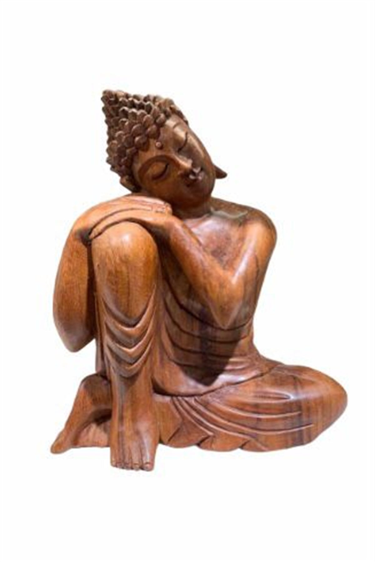 Düşünen Buda Ahşap El Yapımı Heykel (Büyük Boy 40 cm)