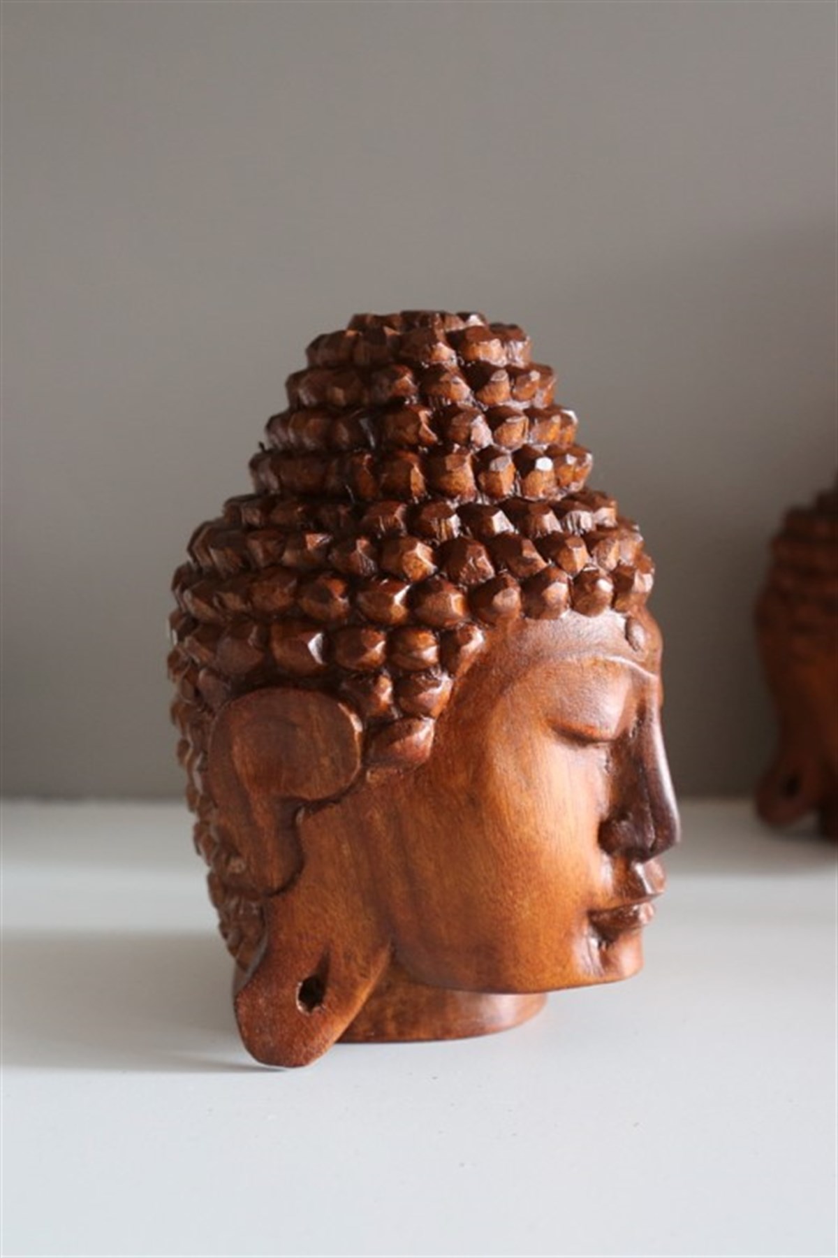 El Yapımı Ahşap Buda Kafası - 15 cm - Miamantra