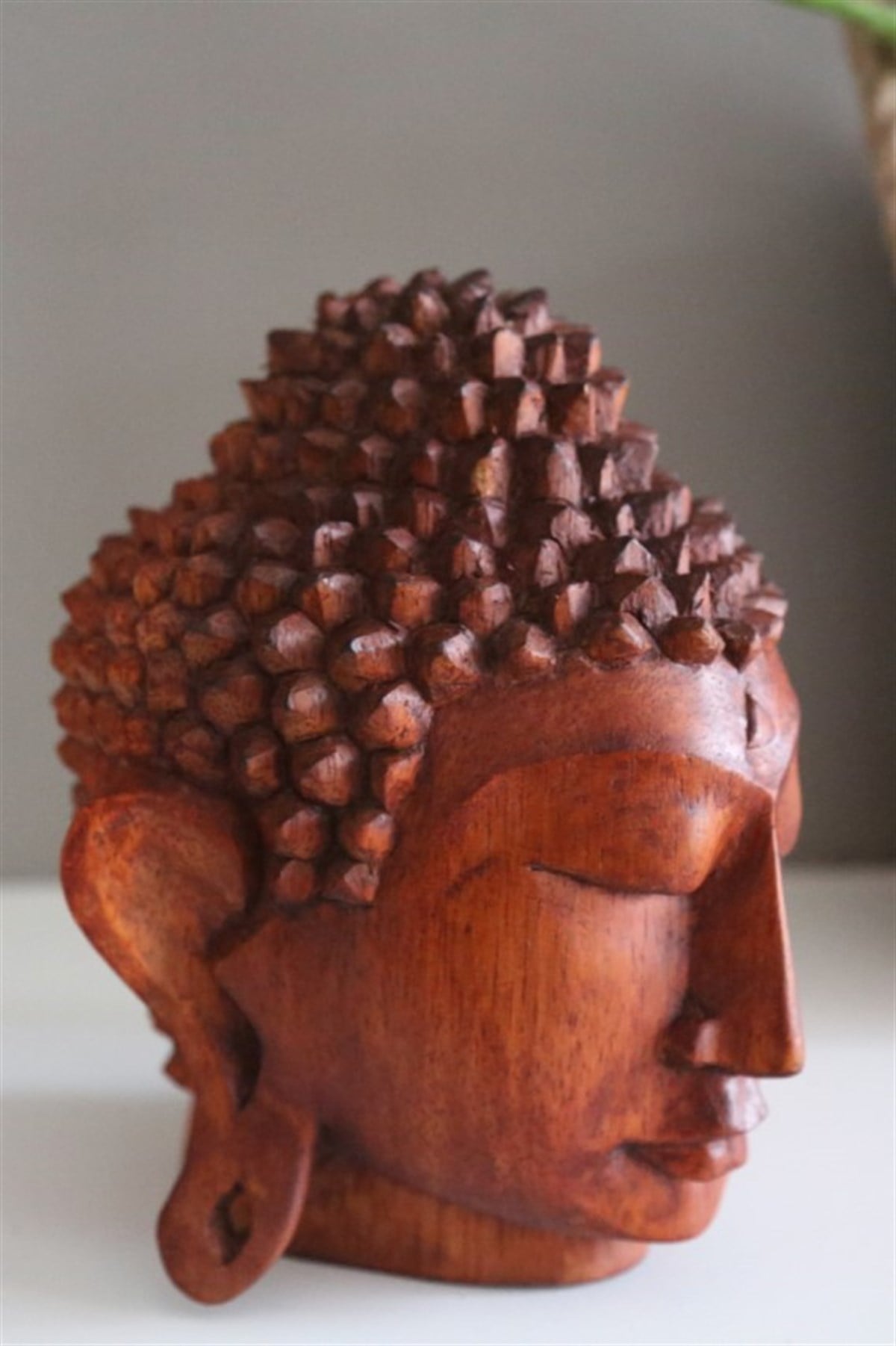 El Yapımı Ahşap Buda Kafası - 21 cm - Miamantra