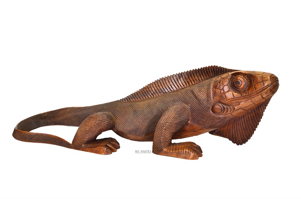 El Yapımı Ahşap İguana Heykeli (Büyük Boy 82 cm)