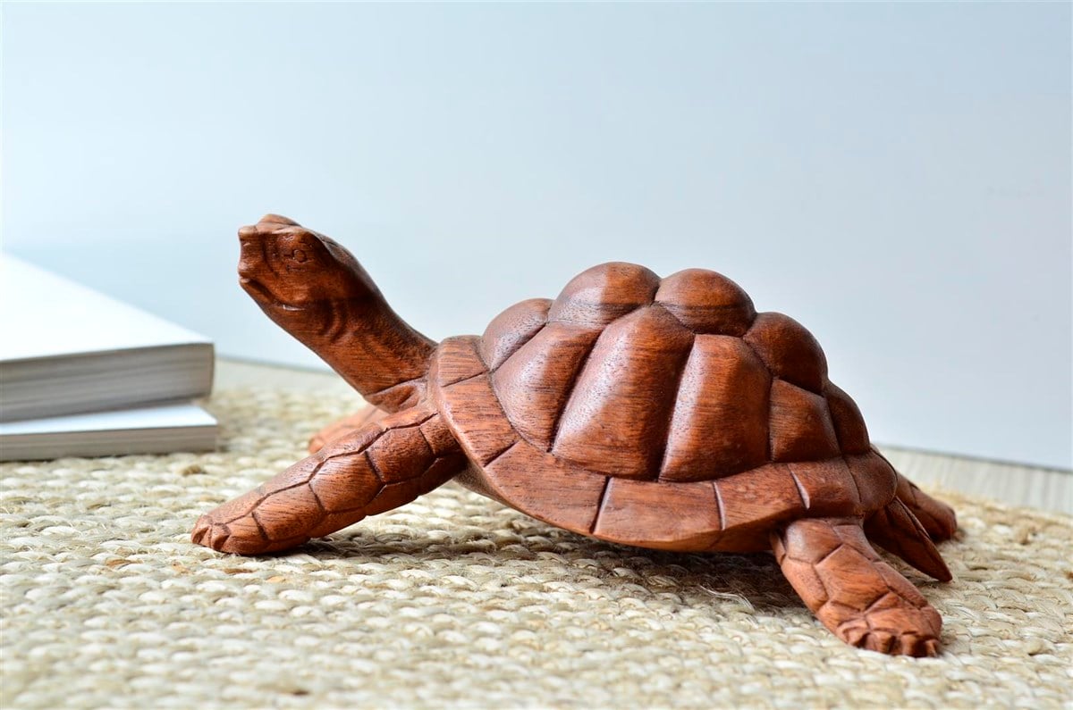 El Yapımı Ahşap Kaplumbağa Büyük Boy - 25 cm