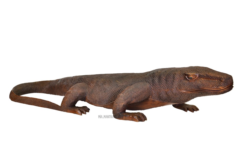 El Yapımı Ahşap Komodo Ejderi Heykeli (83 cm)
