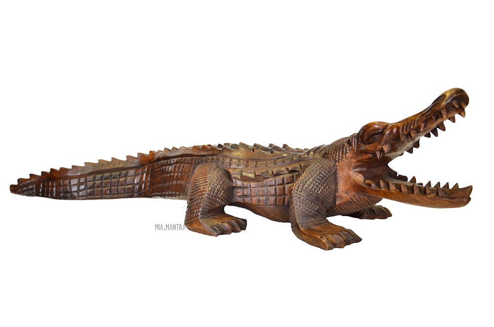 El Yapımı Ahşap Timsah Heykeli (80 cm)