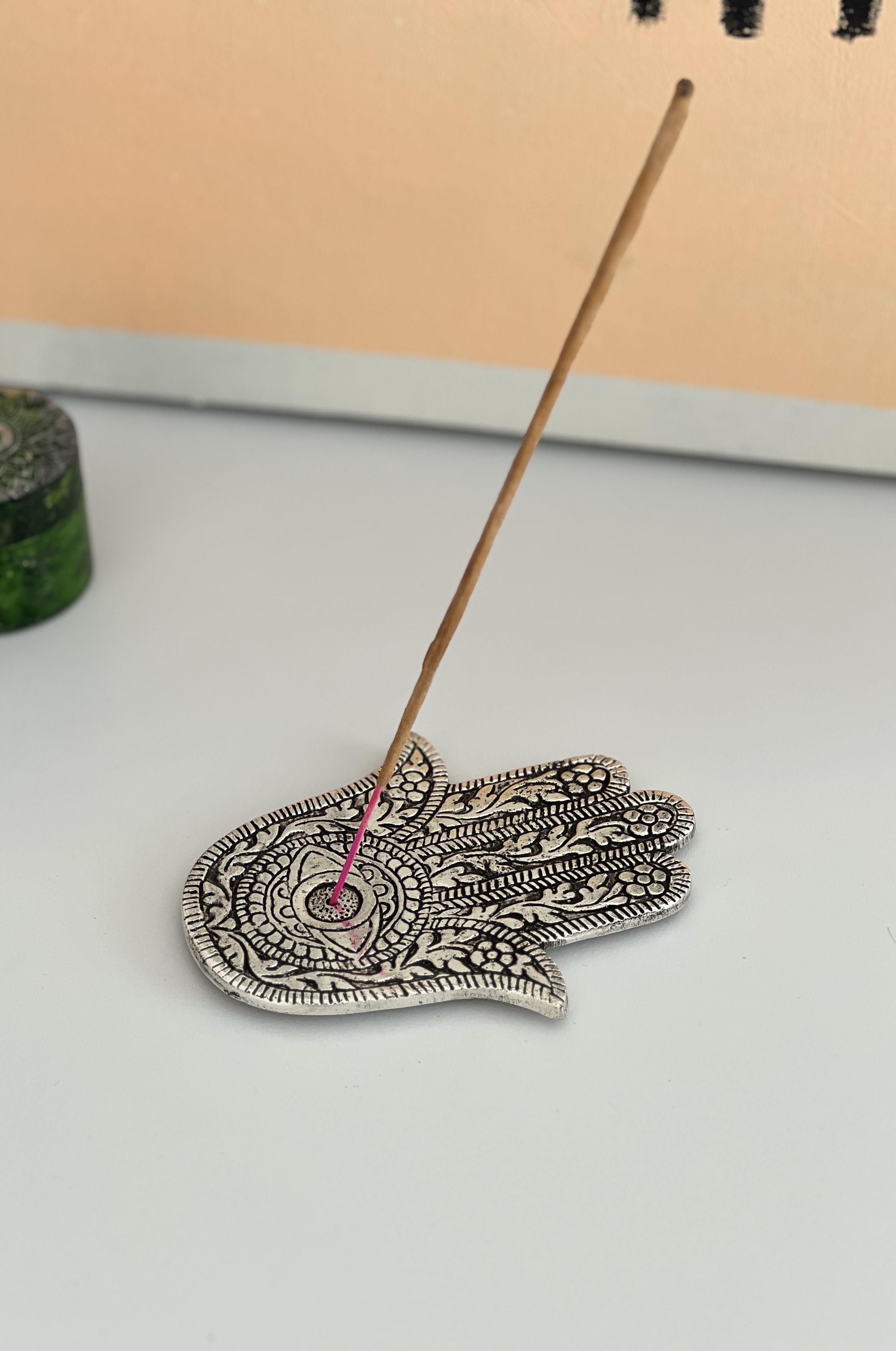 Fatima'nın Eli Şeklinde Gümüş Renk Metal Tütsülük - Miamantra