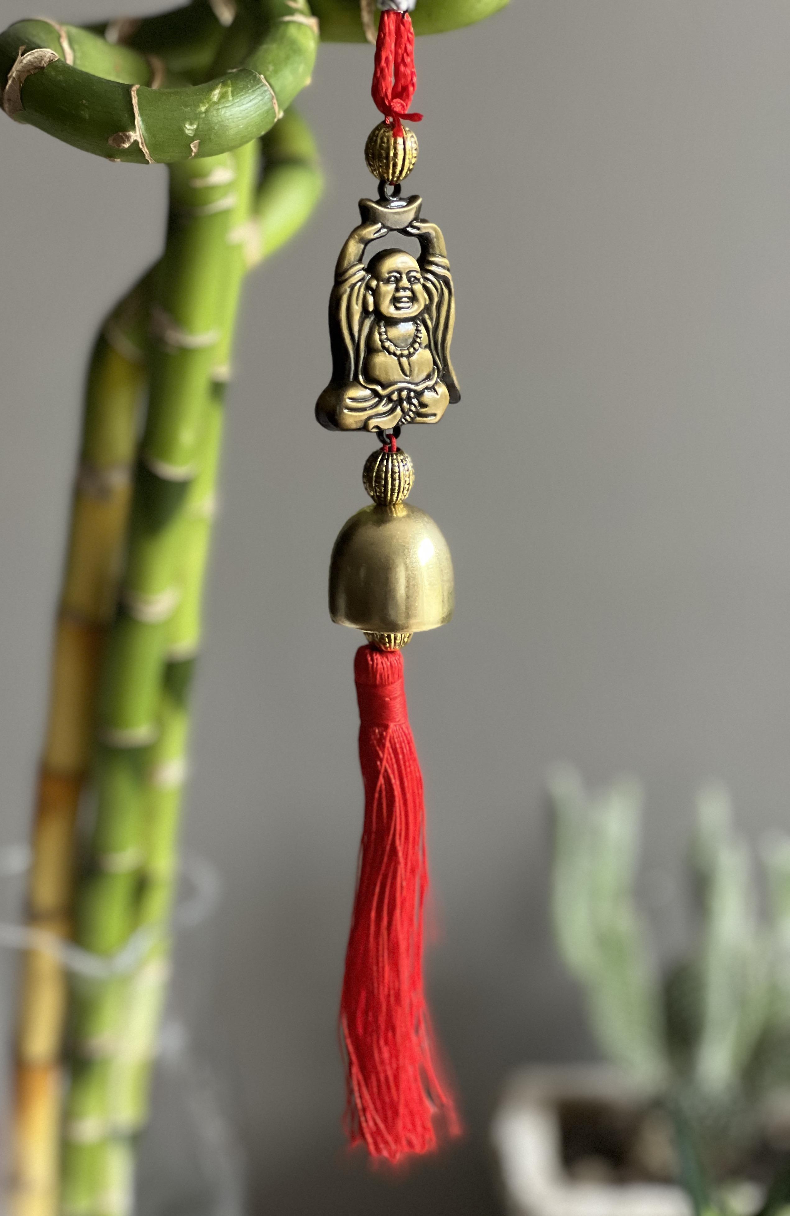 Feng Shui Bereket ve Şans Askılı Zil Süs/ Buda Figürlü Mini Rüzgar Çanı - Miamantra