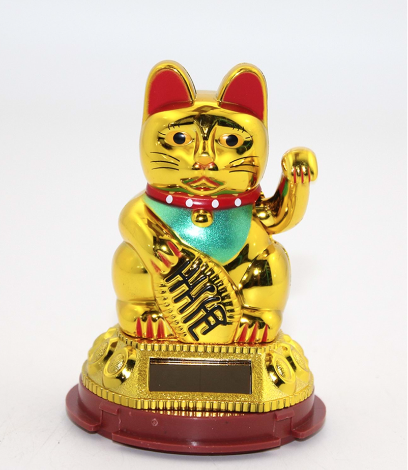 Feng Shui El Sallayan Bereket ve Şans Kedisi - Güneş Enerjili- Maneki Neko - 9 cm  - Miamantra