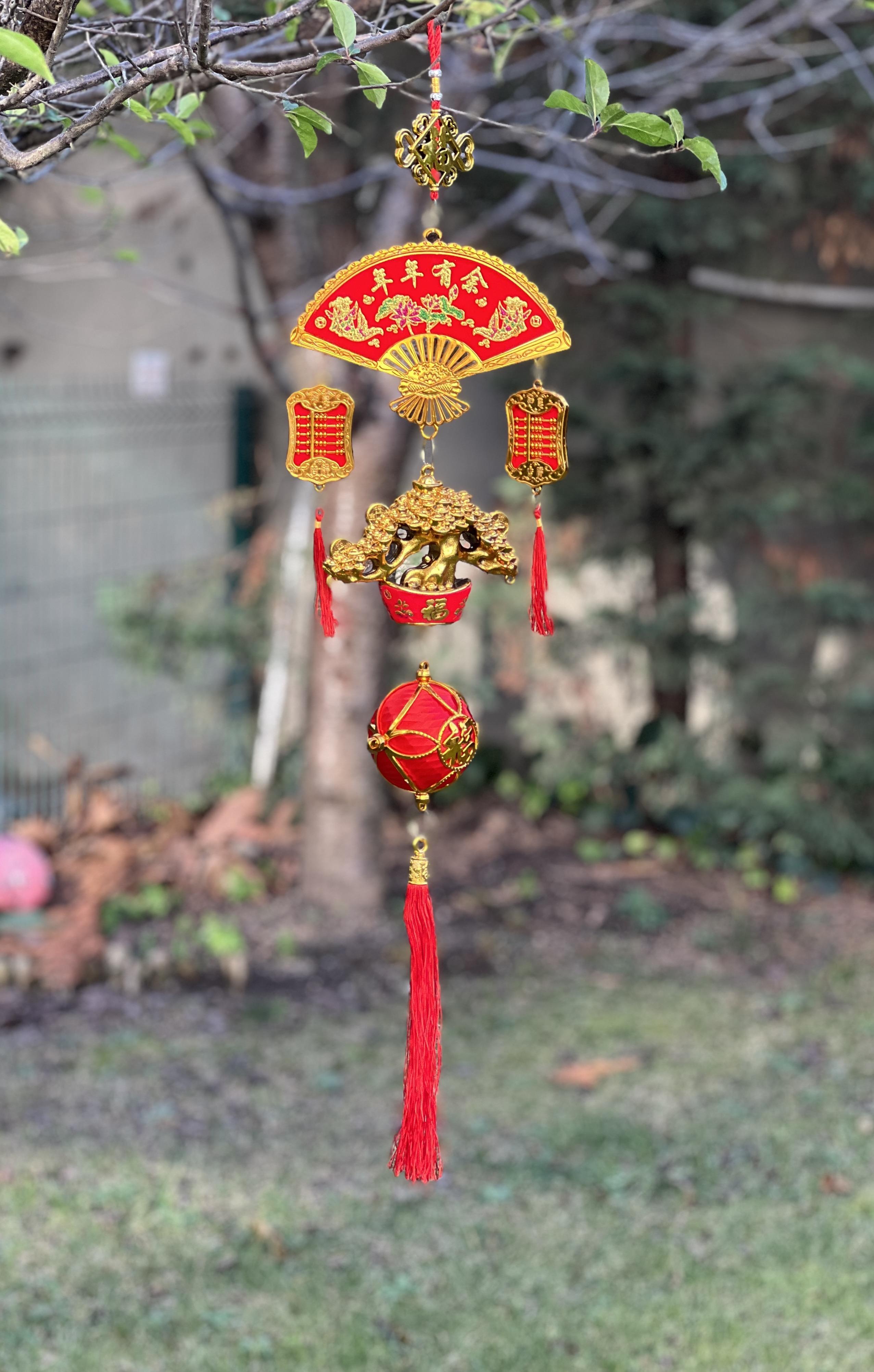 Feng Shui Iyi Şans Ve Bereket Figürleri Asılabilir Dekor - Yelpaze Ve Hayat Ağacı Figürlü - Miamantra