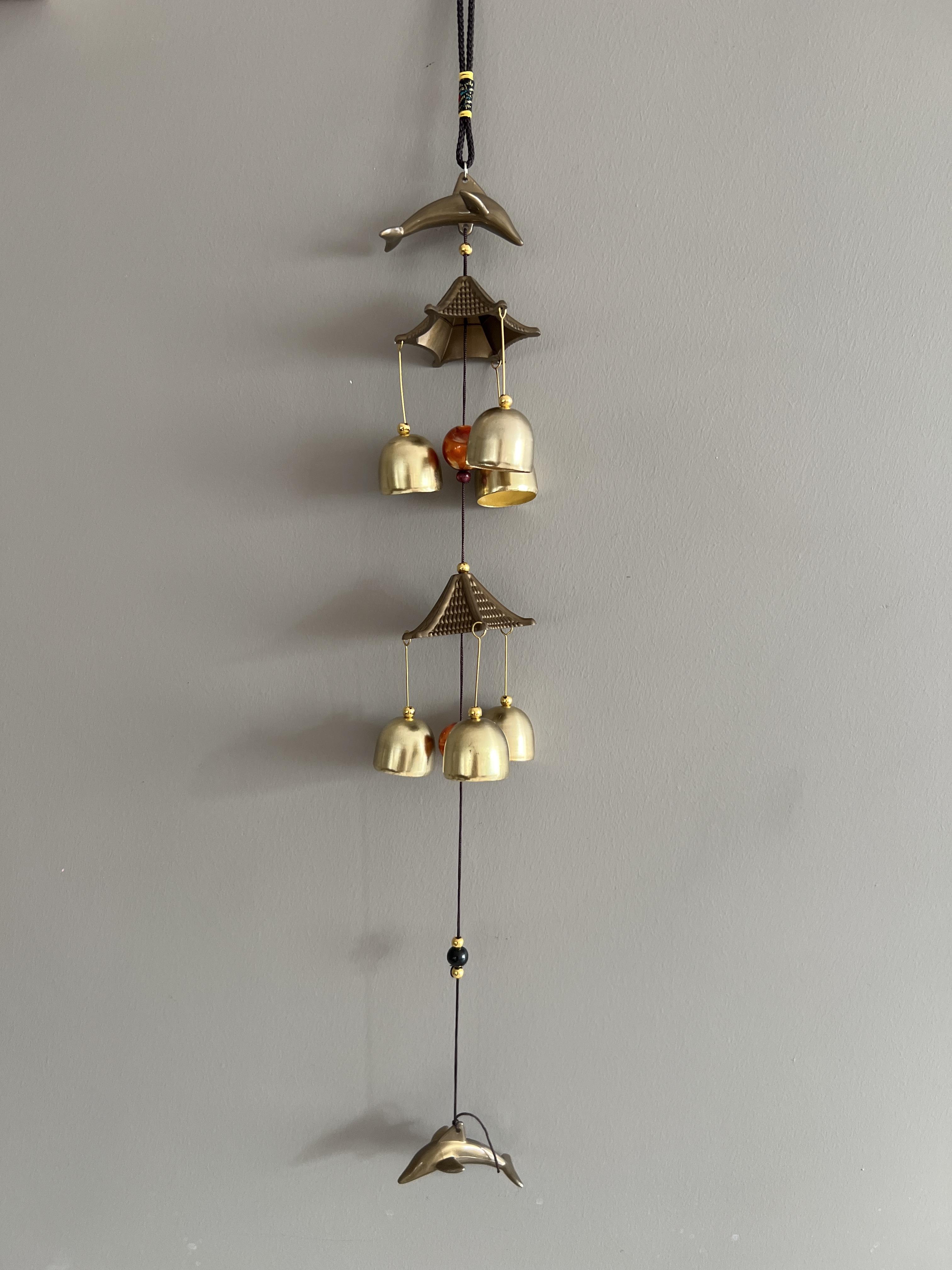 Feng Shui Yunus Figürlü Çift Katlı Metal Rüzgar Çanı - 60 cm uzunluk - Miamantra