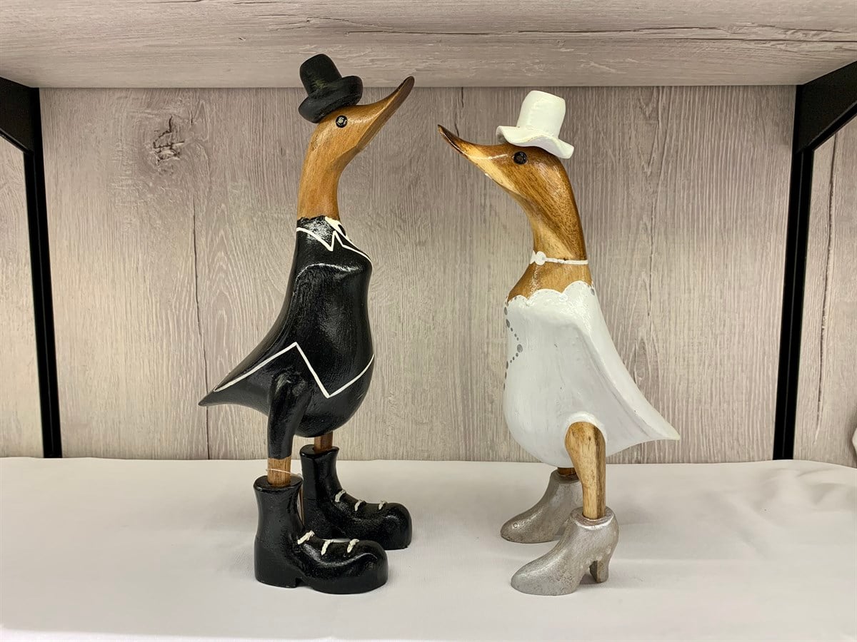 Gelin ve Damat Ahşap 2'li Ördek Seti (30 cm)