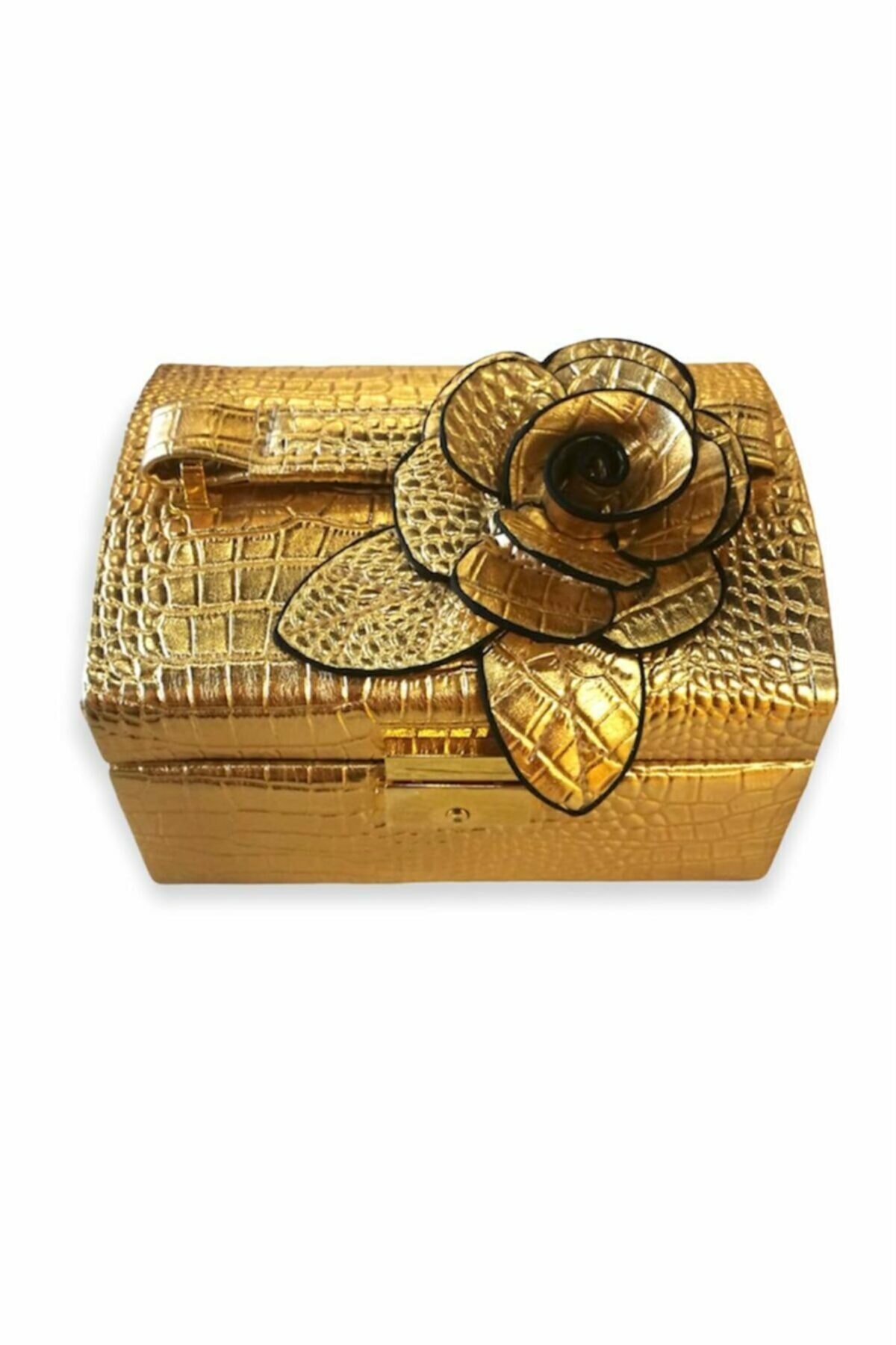 Gold Çiçekli Deri Mücevher / Takı Kutusu, Organizer