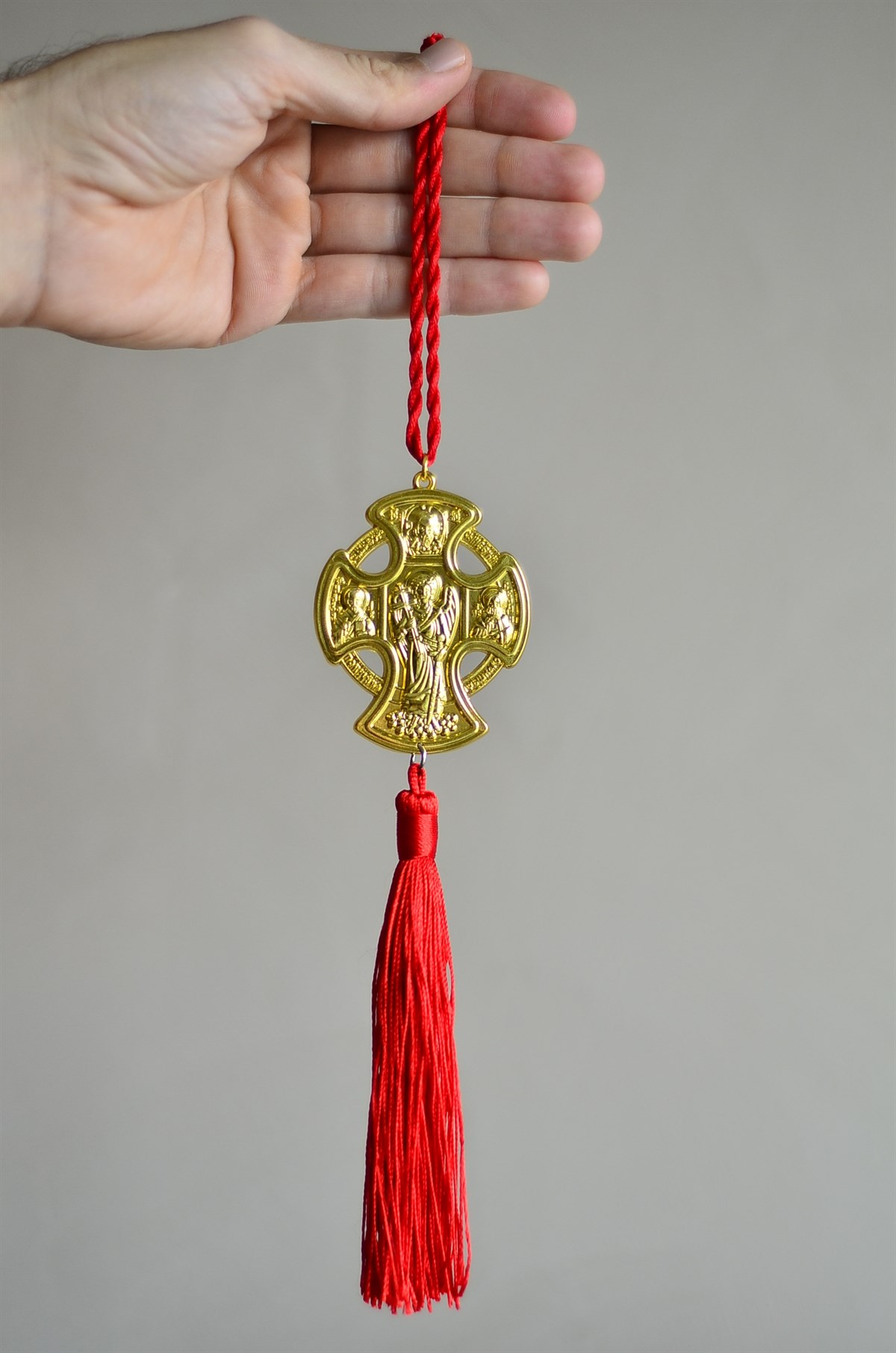 Haç İşaretli Metal Detaylı Kapı Süsü / Duvar Dekoru / Duvar Süsü - Kırmızı (25 cm) - Miamantra