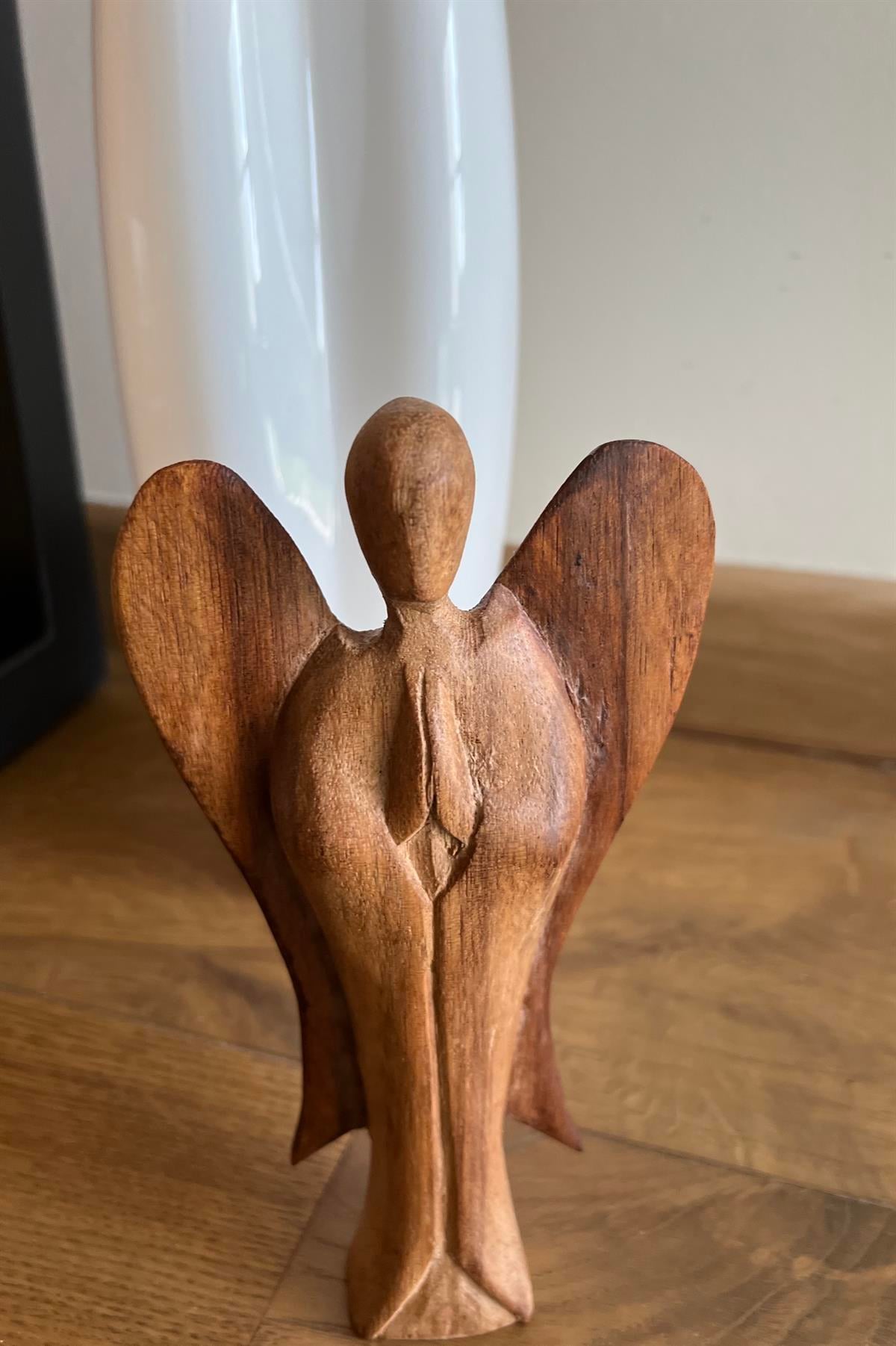 İki Renk Ahşaptan Elde Yapılmış Melek (20 cm) - Miamantra
