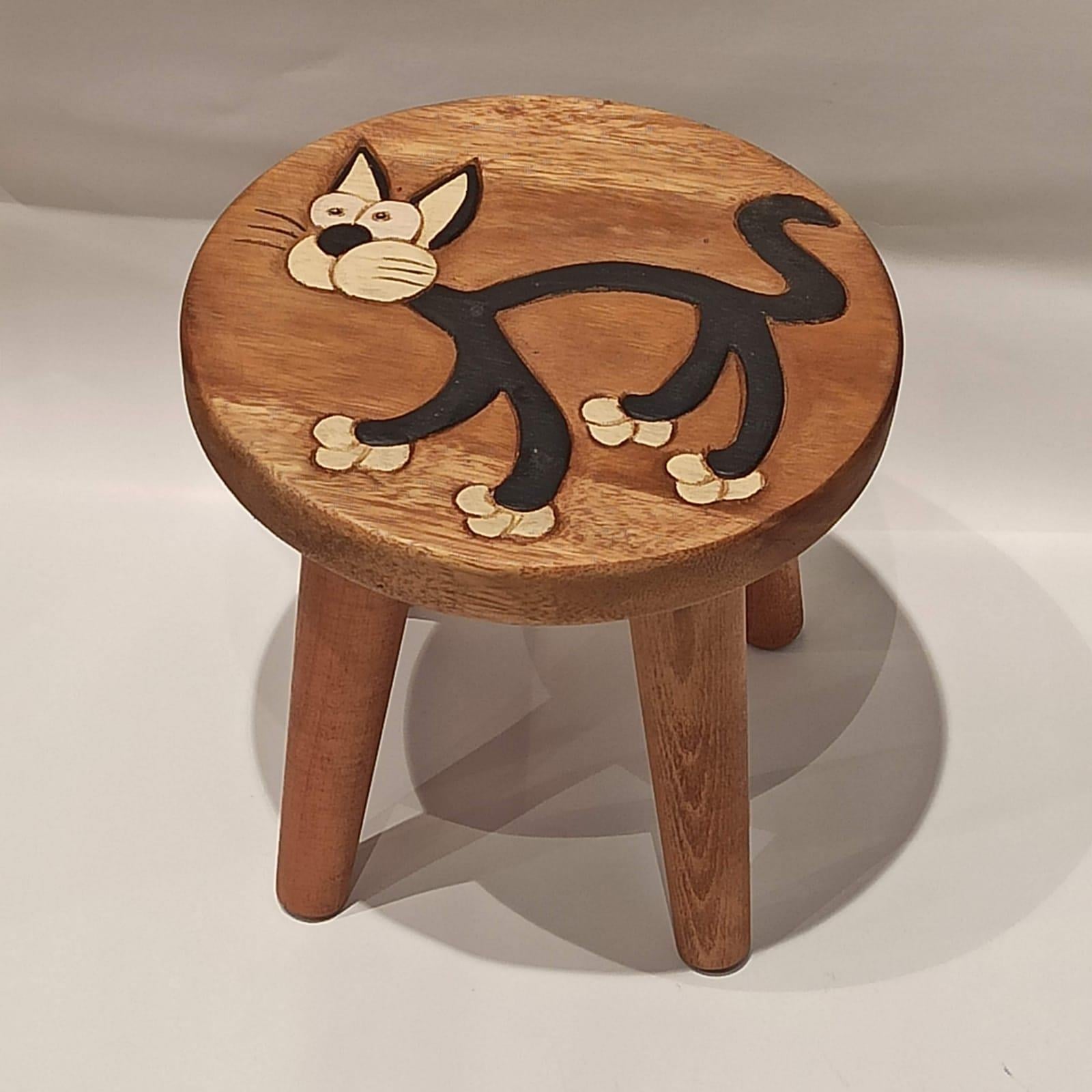 Kedi Figürlü Ahşap Çocuk Taburesi / Ahşap Boyalı Ve Oymalı Çocuk Tabure (Portatif Ayaklı )Yükseklik: 24 Cm, Çap: 26 Cm Model 1 - Miamantra