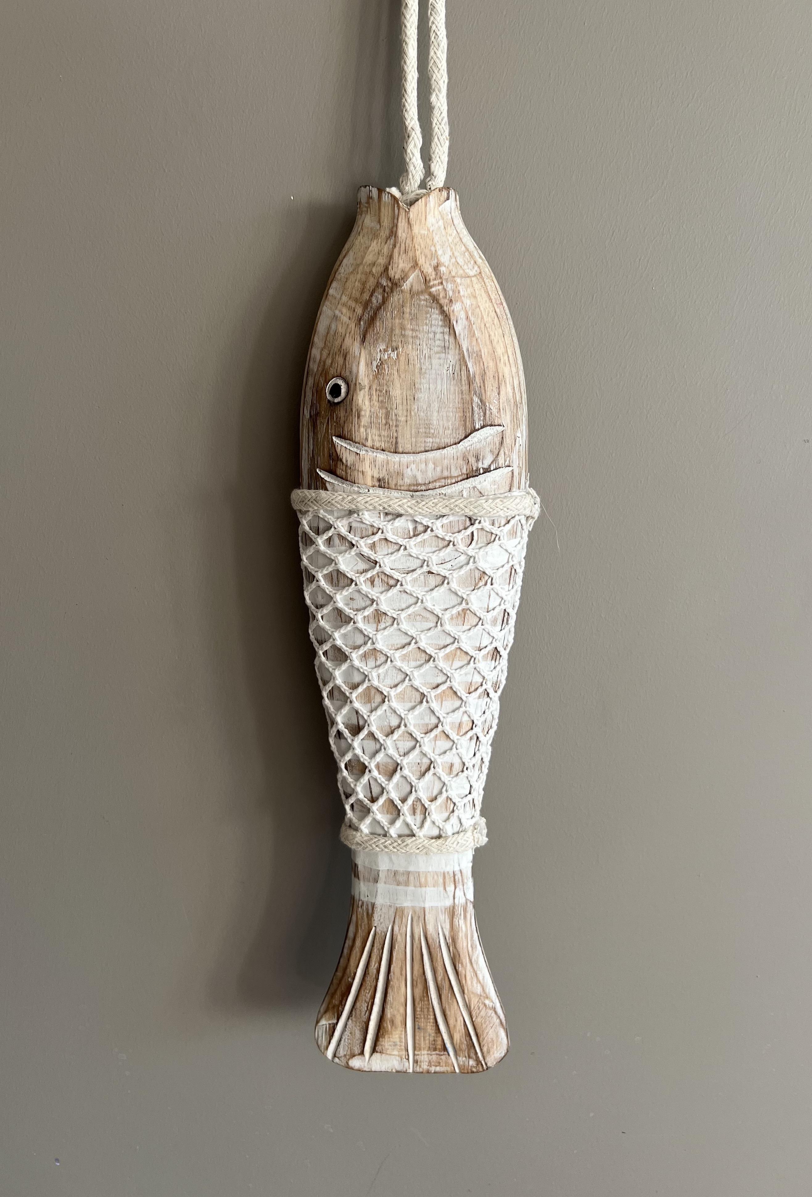 Marin Temalı Eskitme Ahşap Balık Büyük Boy-40 cm - Miamantra