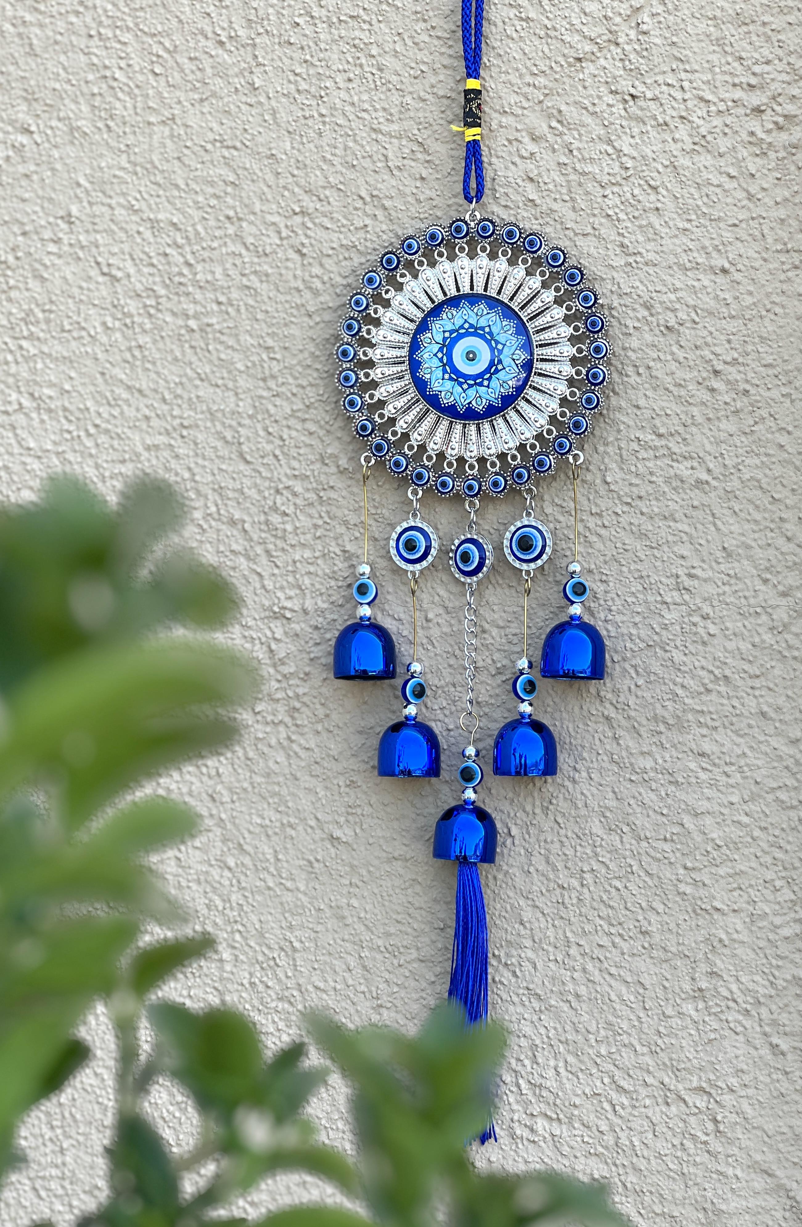 Nazar Boncuklu Mavi Zilli Rüzgar Çanı/ Nazarlıklı Rüzgar Çanı/Duvar Dekoru Nazarlık-40 cm - Miamantra