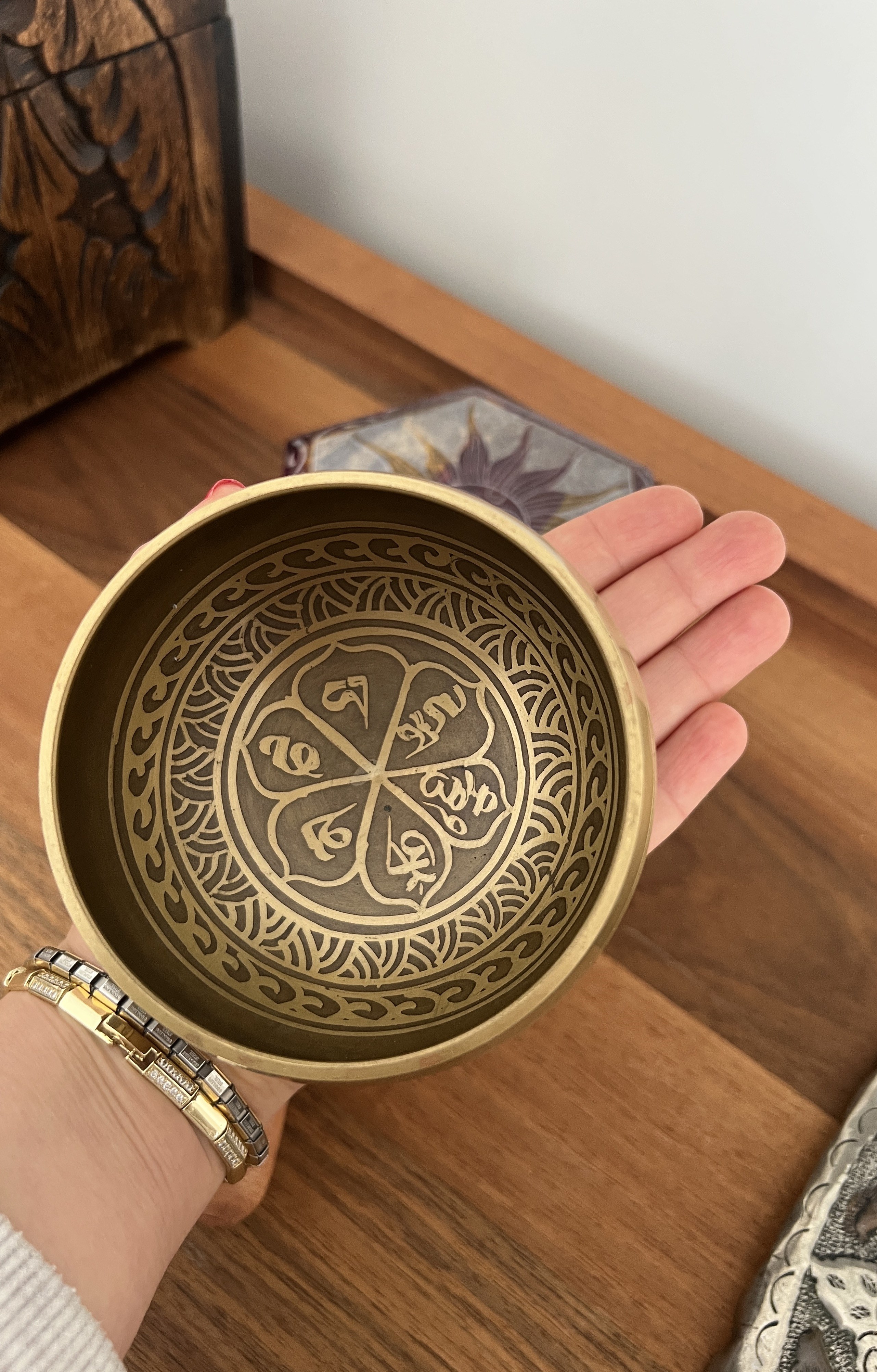 Pirinç Tibet Çanağı - 9,5 cm çap ve Tokmak Seti - Miamantra