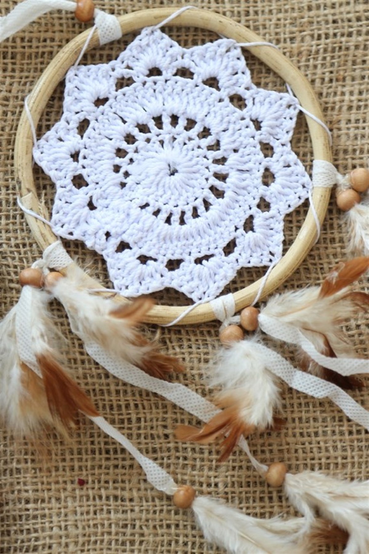 Rattan Beyaz Rüya Kapanı / Dreamcatcher (12 cm çap) - Miamantra