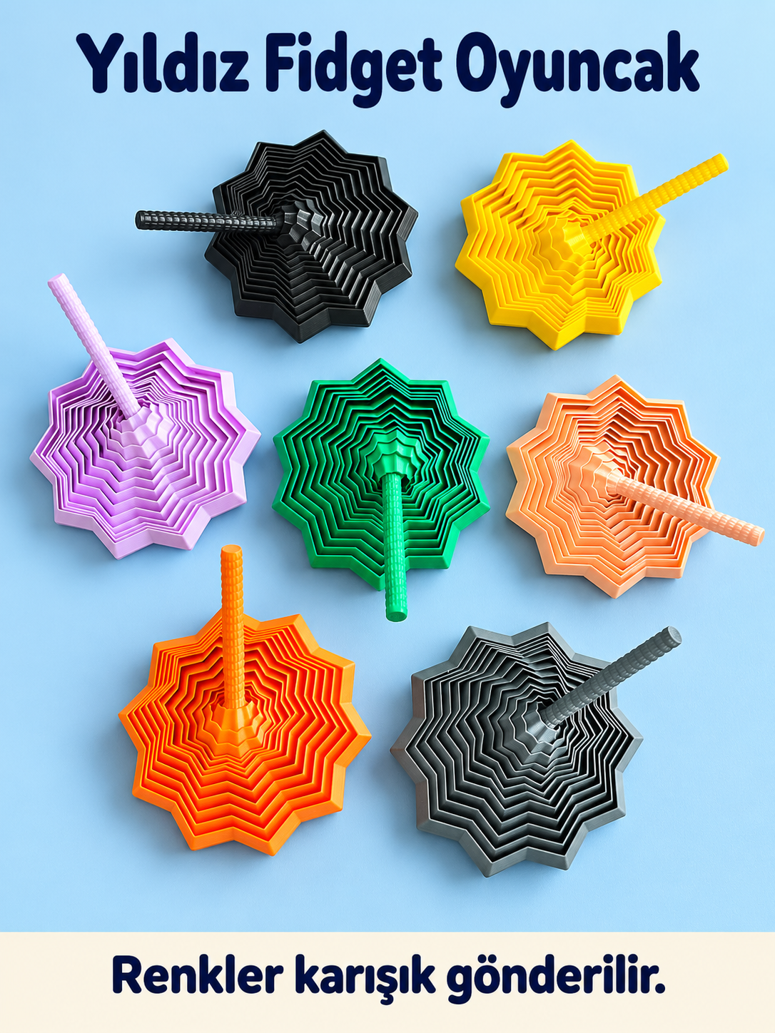 Stres Yıldızı Duyusal Oyuncak - Hareketli Fidget Çevrilen/ Dönen Yıldız Şeklinde Stres Oyuncağı /Yıldız Şeklinde Dönen Fidget Stres Oyuncağı – Duyusal Oyuncak - 8 Cm Çap - Miamantra